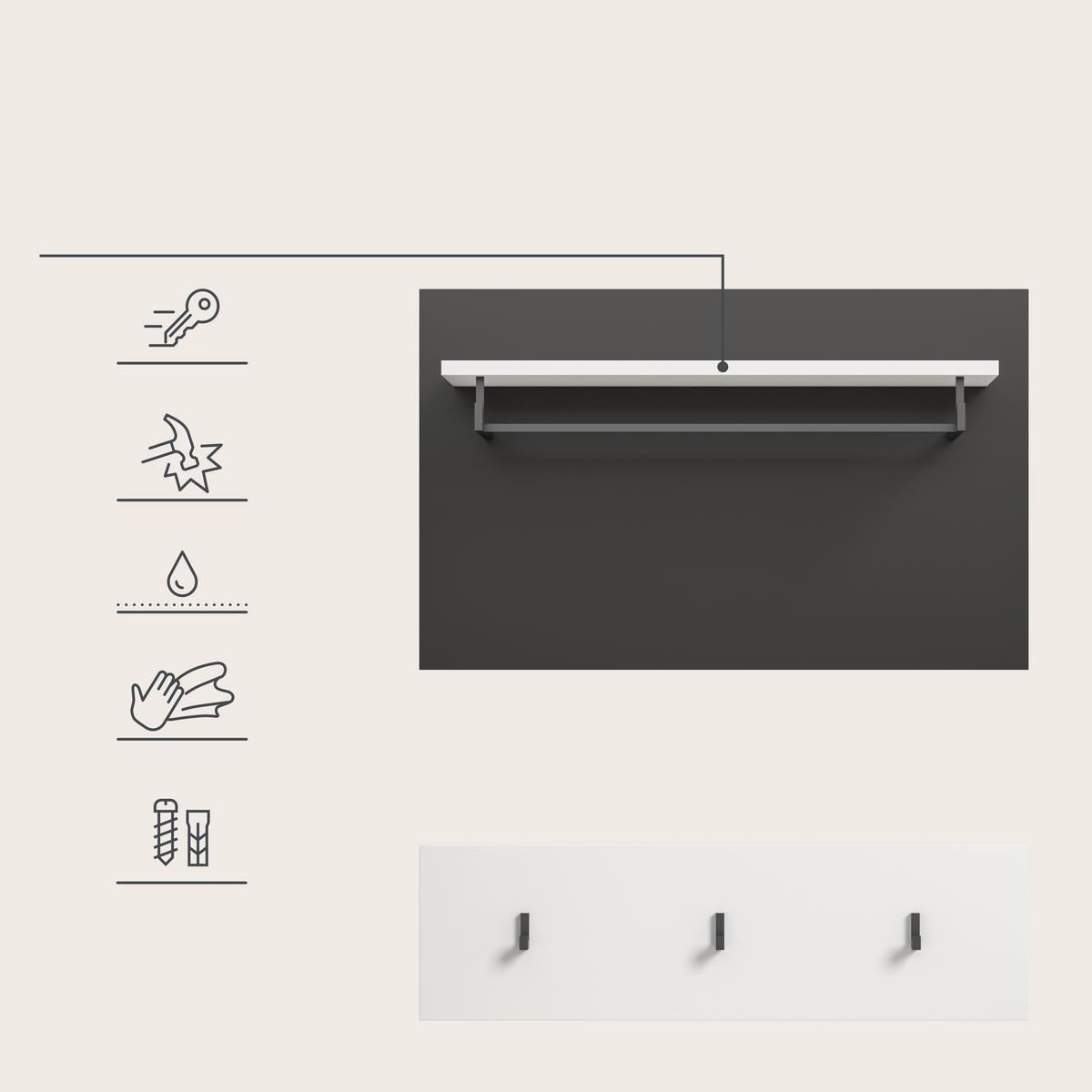 Garderobni Panel Canu, Bela, Siva - siva/bela, Design, leseni material (80/73/27cm) - Livetastic