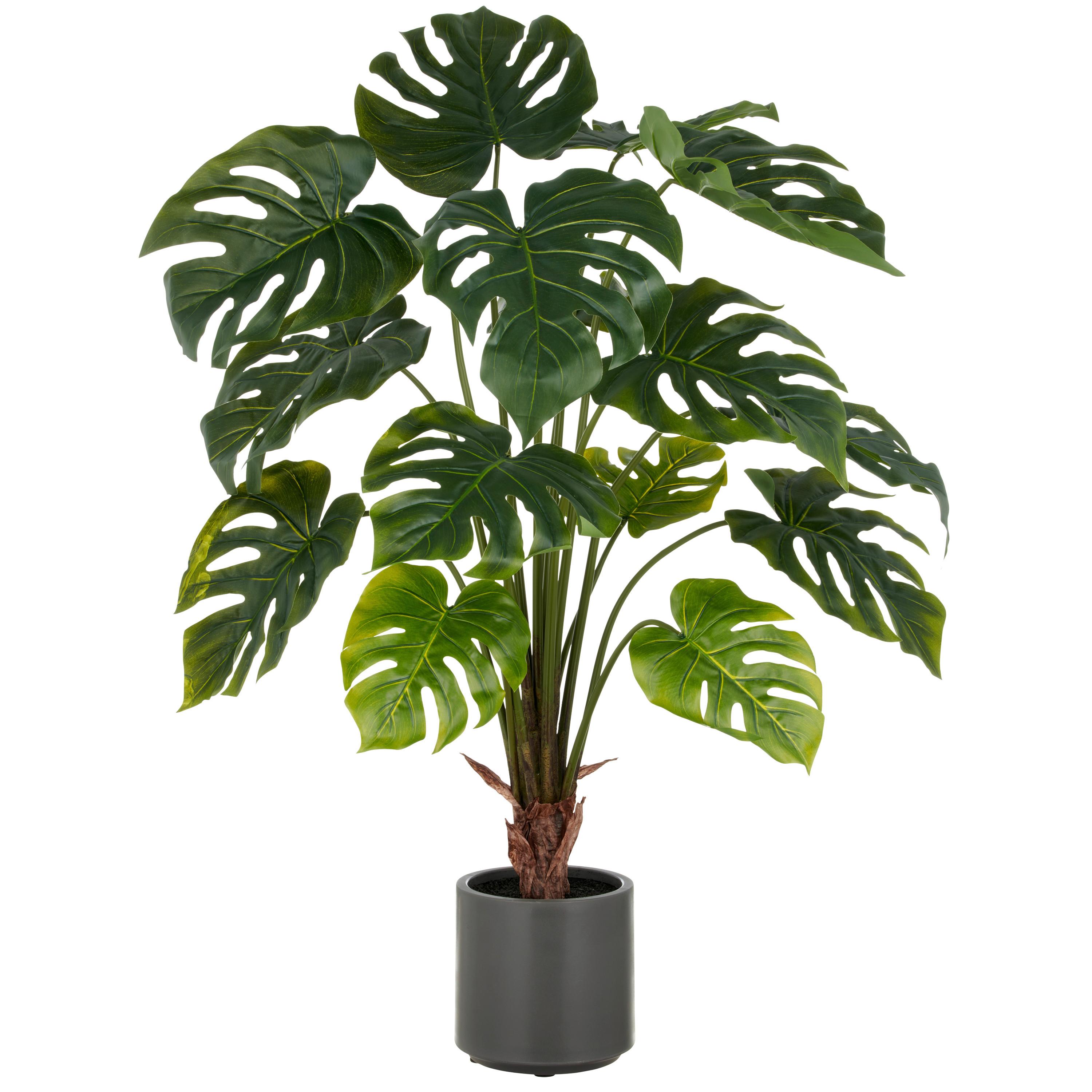 Kunstpflanze Philodendron Grün inkl. Topf - Grau/Grün, Basics, Kunststoff (100cm)