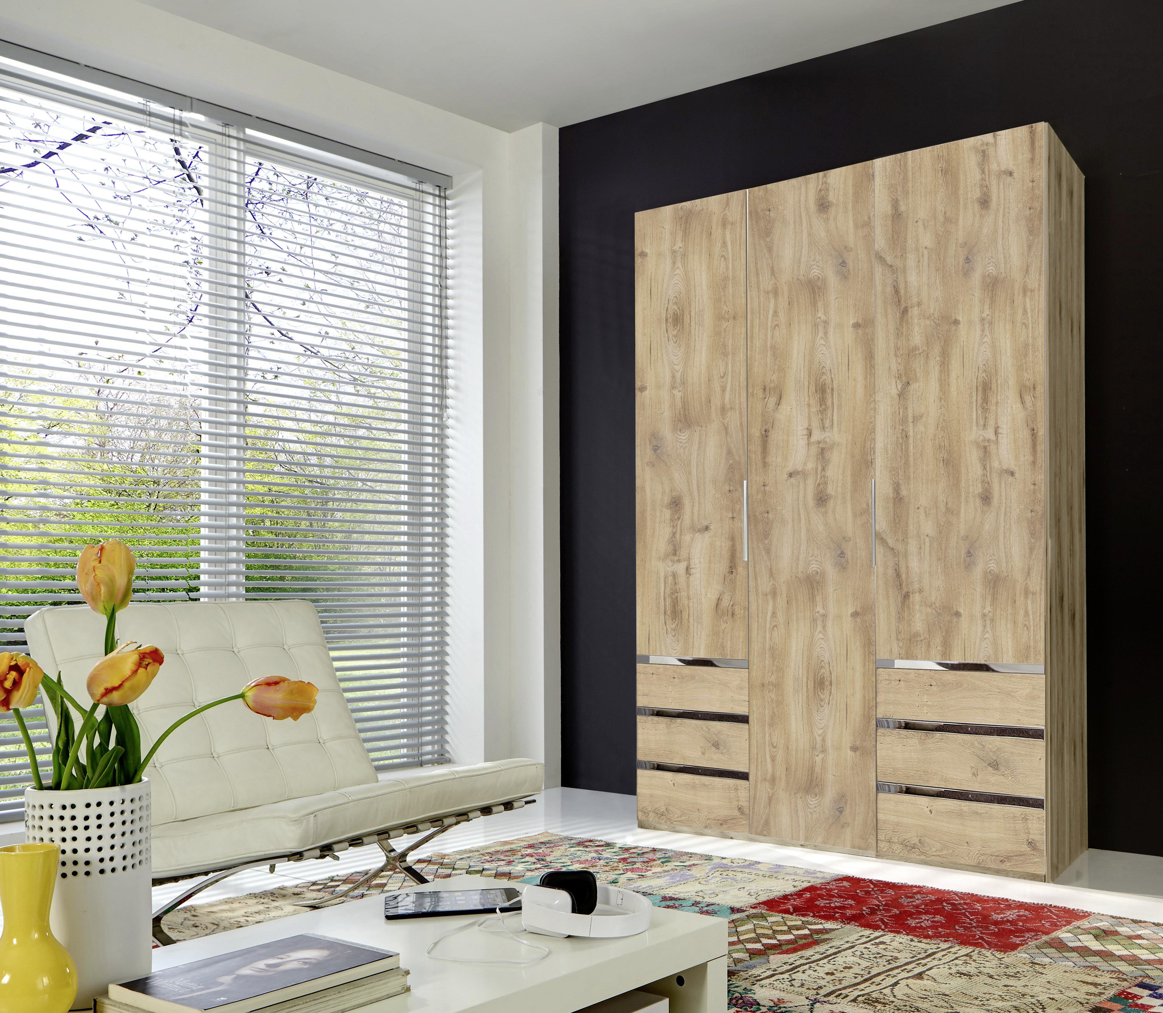 Drehtürenschrank Level 36A ca. 150x216x58 cm Eiche Dekor - Chromfarben/Eichefarben, MODERN, Holzwerkstoff/Kunststoff (150/216/58cm) - MID.YOU