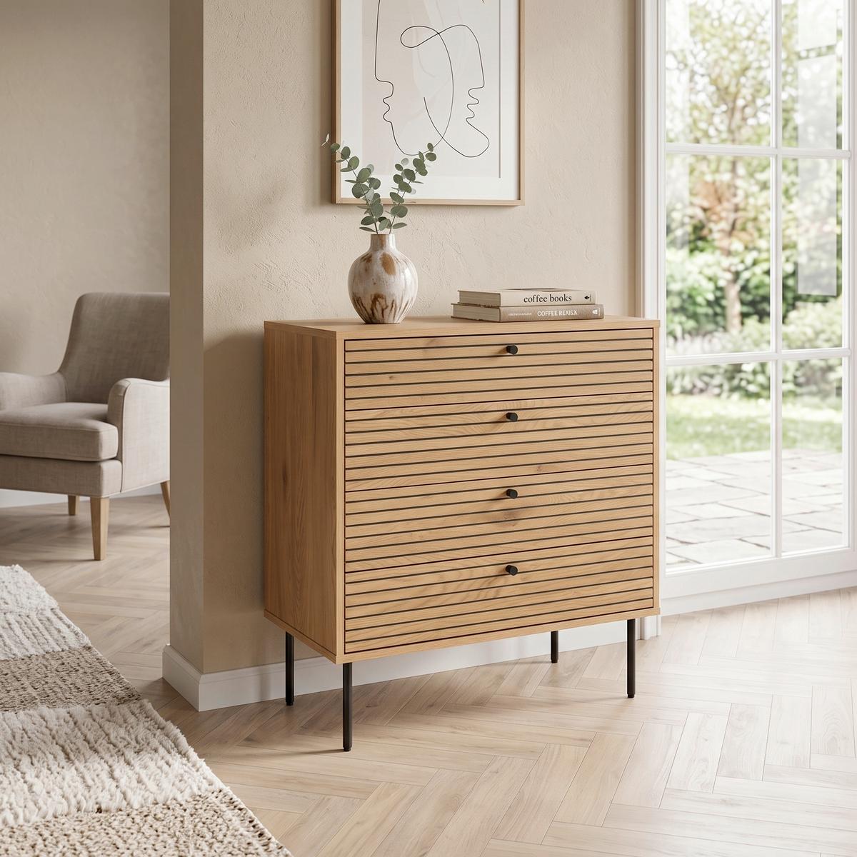 Kommode Linno Eichefarben - Eichefarben/Schwarz, MODERN, Holzwerkstoff/Metall (80/85/40cm) - MID.YOU