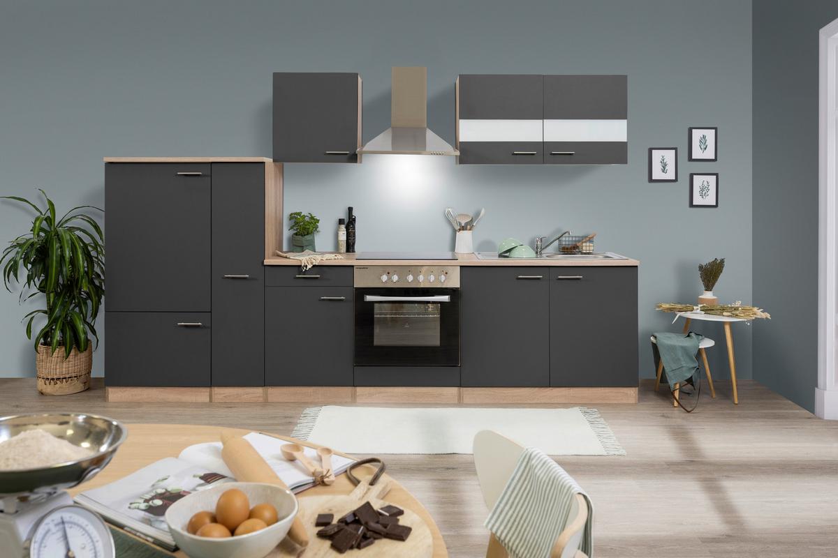 Küchenleerblock LBKB300ESG Grau/Eiche ca. 300 cm - Edelstahlfarben/Eichefarben, Basics, Holzwerkstoff/Metall (300cm) - Respekta