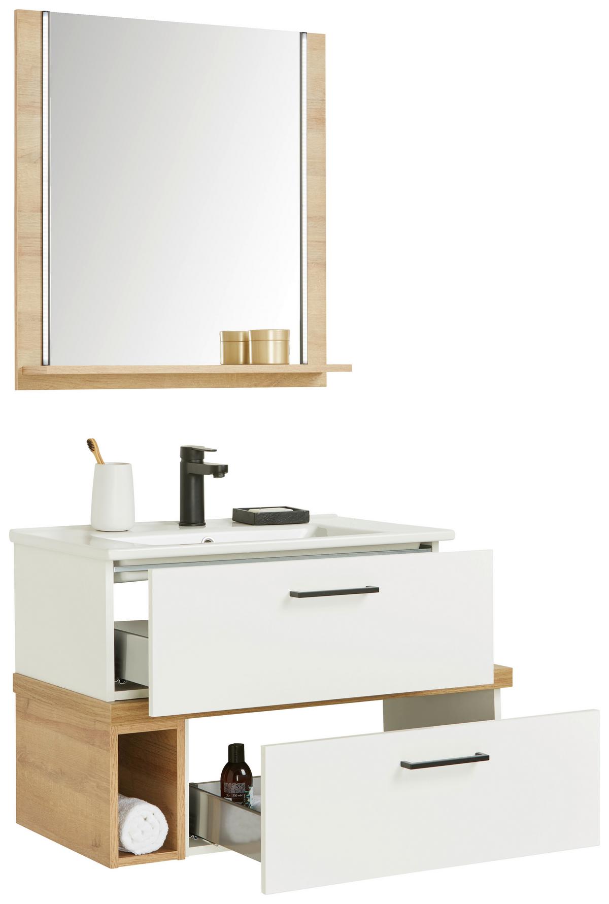 Kupaonica Bavelli - bijela/boje hrasta, Moderno, drvni materijal/keramika (88cm) - Pelipal