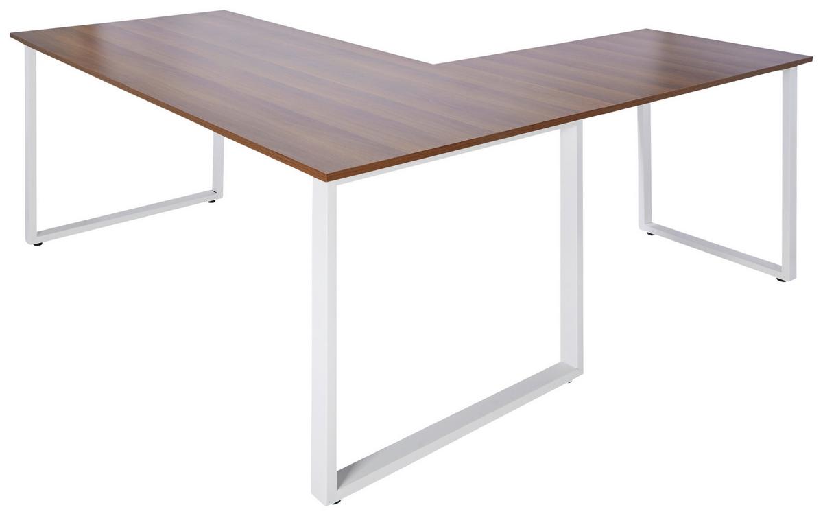 Kotna Pisalna Miza Workspace Xl I, Oreh - barva oreha/bela, Basics, kovina/leseni material (180/180/75,5cm) - MID.YOU