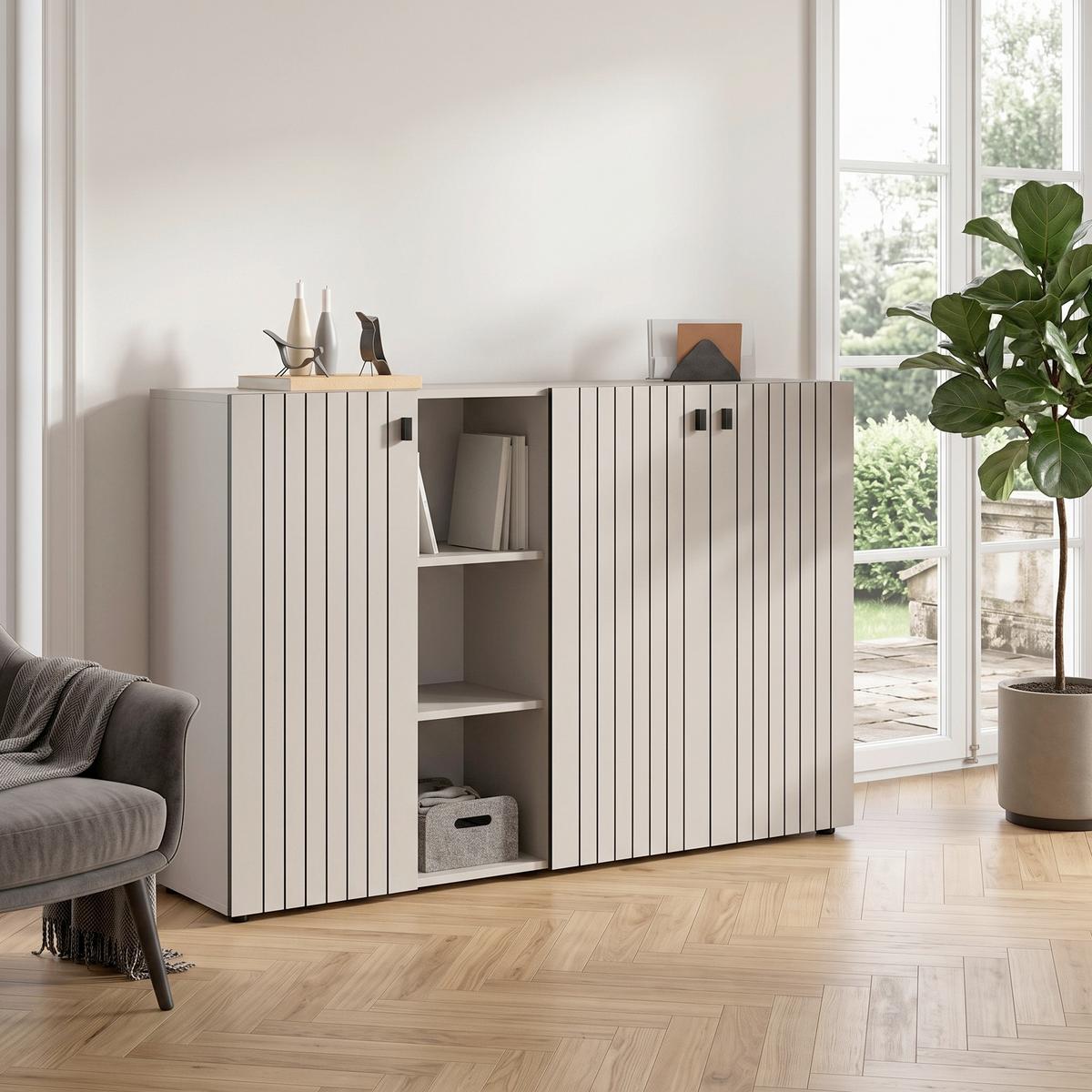 Kommode Station Kaschmir - Kaschmir/Schwarz, Design, Holzwerkstoff/Kunststoff (150/96/37cm) - MID.YOU