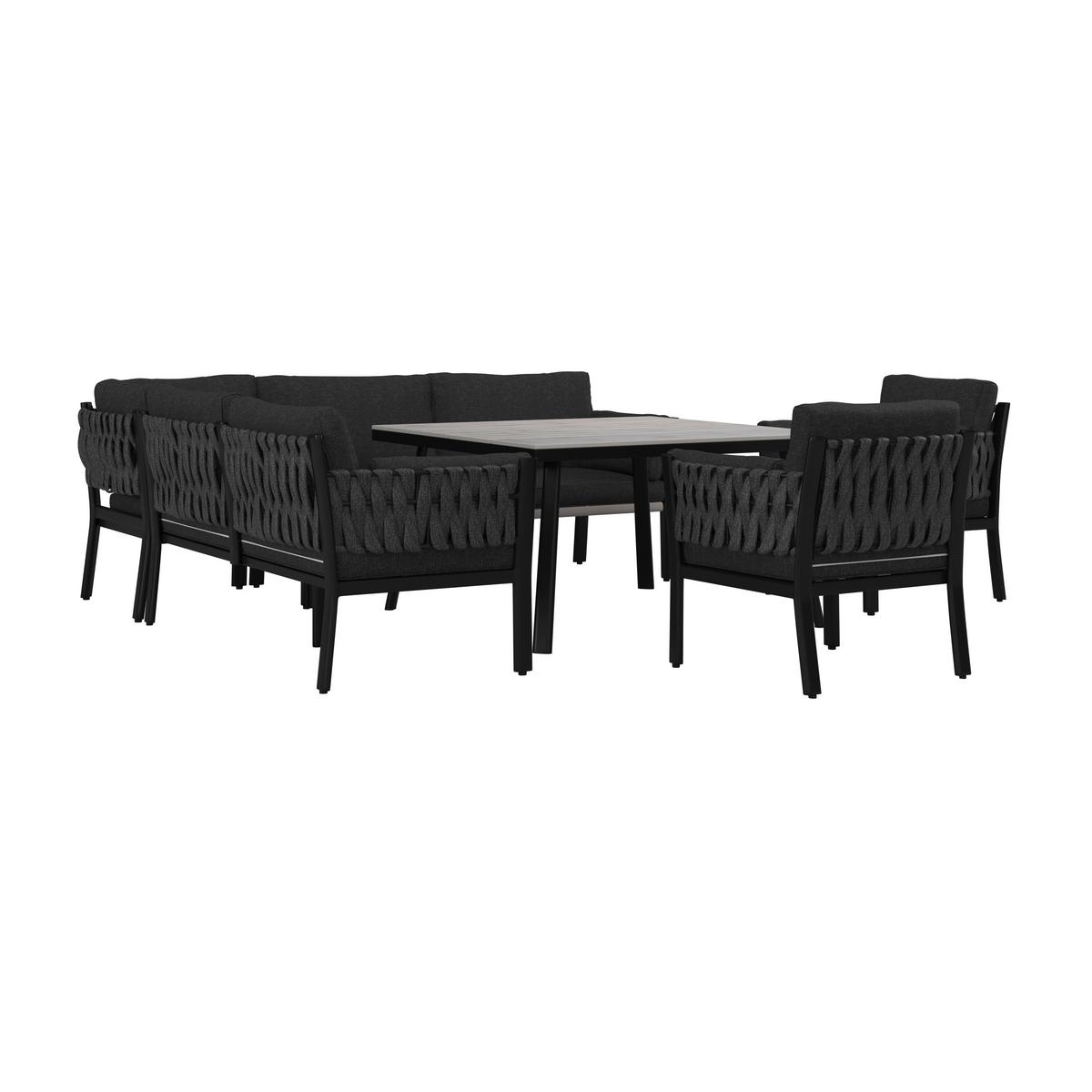 SALON DE JARDIN REPAS ELISA - Schwarz/Grau, Modern, Kunststoff/Textil (238/74/75cm) - Bessagi Garden