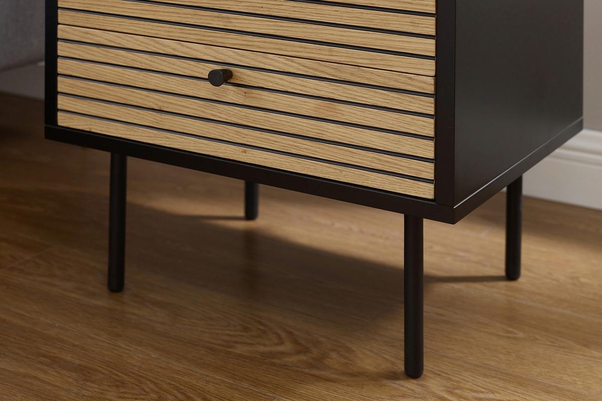 Majhna Nočna Omarica Night, Črna, Barva Hrasta - črna/barve hrasta, Design, kovina/leseni material (50/50/40cm) - Livetastic