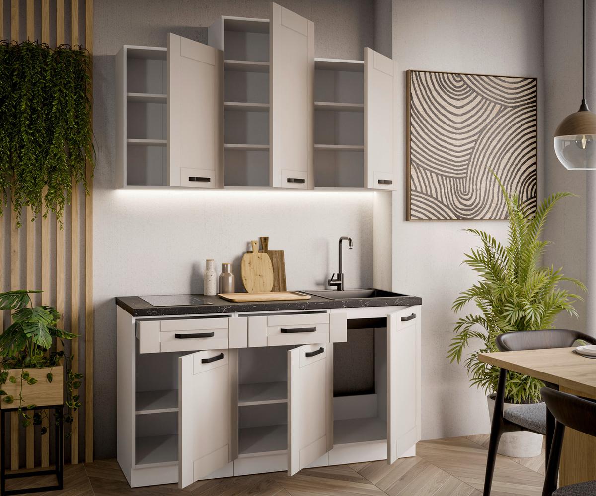 Blok Kuhinja Luna - bela/bež, Moderno, metal/pločasti materijal (150/218-236/60cm) - Modern Living