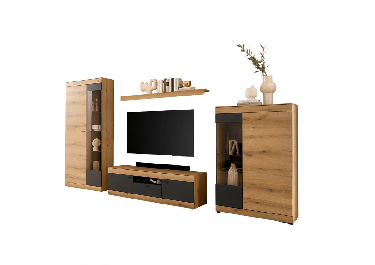 WOHNWAND SOLETO - Eichefarben/Graphitfarben, Design, Glas/Holzwerkstoff (350/201/45cm) - MID.YOU