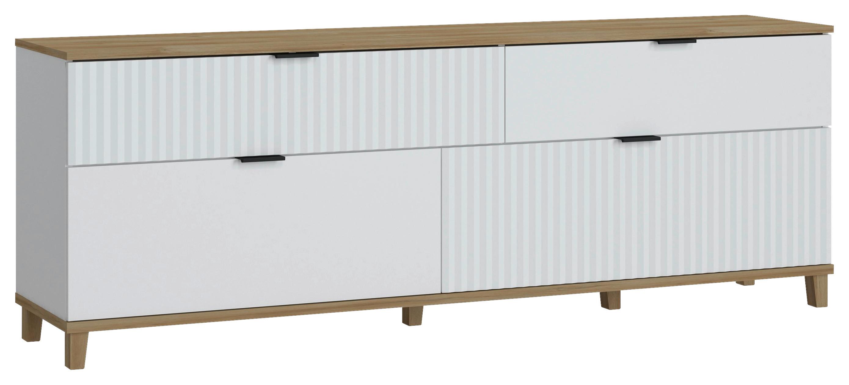 Tv-element Plissee, Bela, Barva Hrasta - Moderno, kovina/leseni material (183,8/65,6/40cm) - Mömax