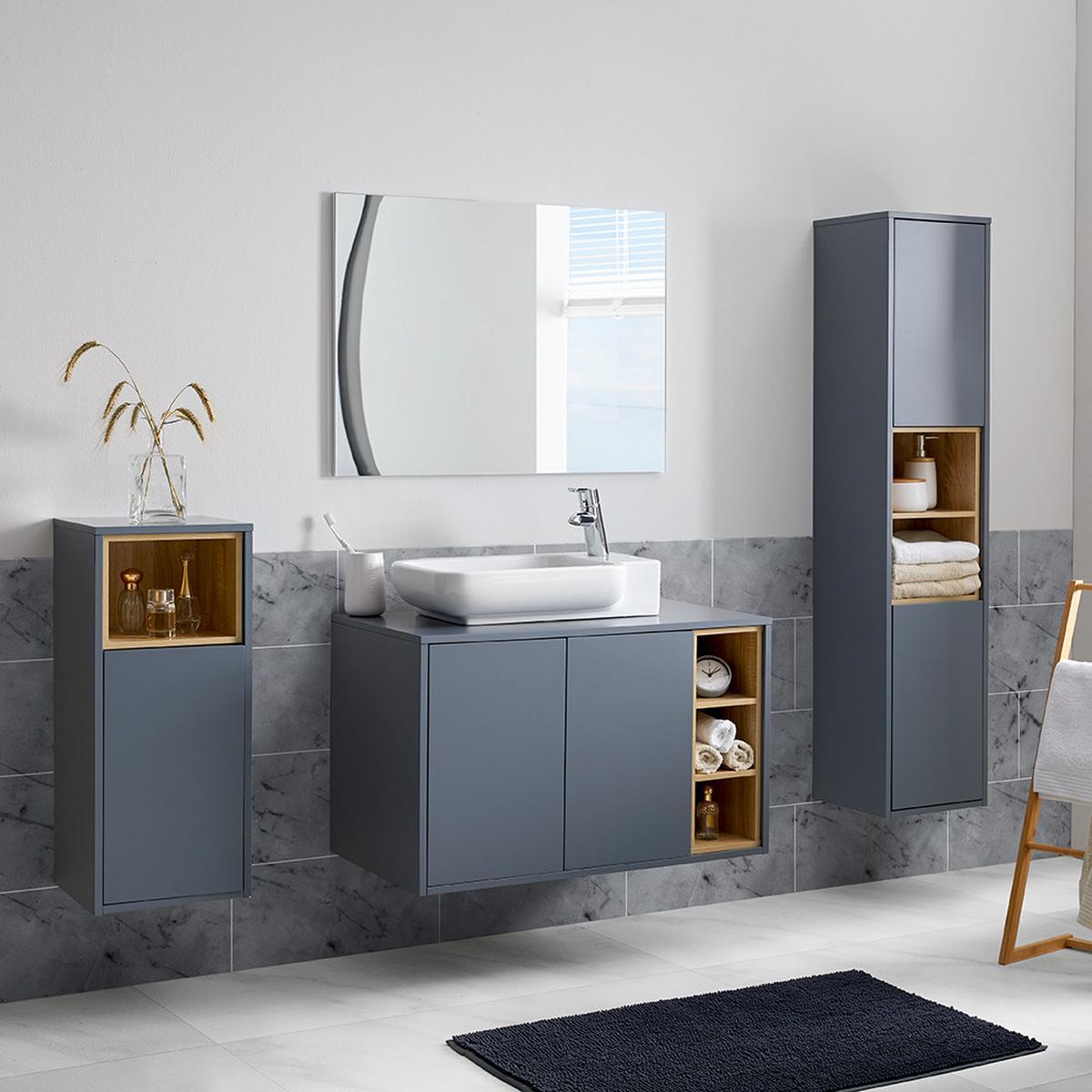 SZAFKA POD UMYWALKĘ LUCIANO - kolor naturalny/szary, Modern, drewno (80/51/47,3cm) - Bessagi Home