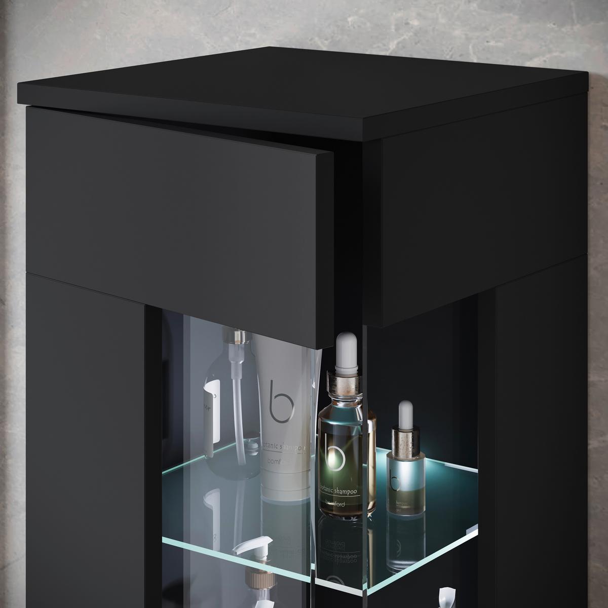 Badezimmer-Set Narobi 5-tlg. mit LED ca. 120 cm Schwarz - Schwarz/Weiß, Trend, Glas/Keramik (120,4cm) - P & B