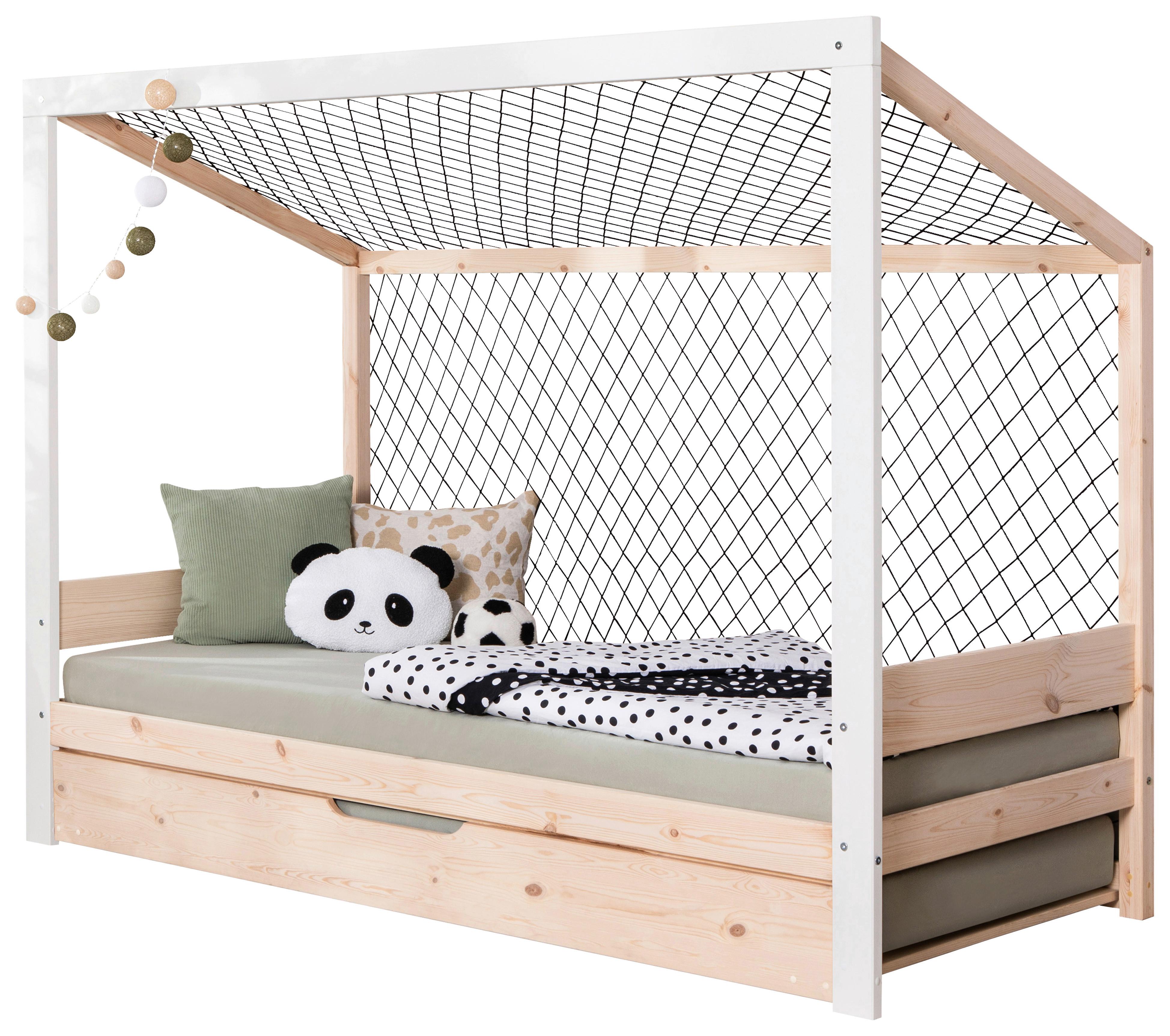 Ausziehbett Fußball Holz ca. 90x200 cm Weiß/Kiefer - Naturfarben/Weiß, MODERN, Holz/Textil (90/200cm) - Livetastic