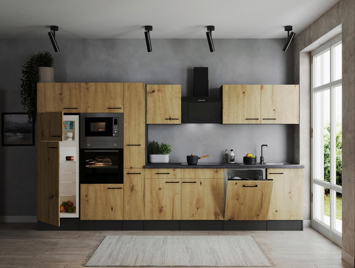 Kuhinjski Blok Z Aparati Oliver, 370cm - črna/siva, Design, kovina/leseni material (370cm) - Respekta