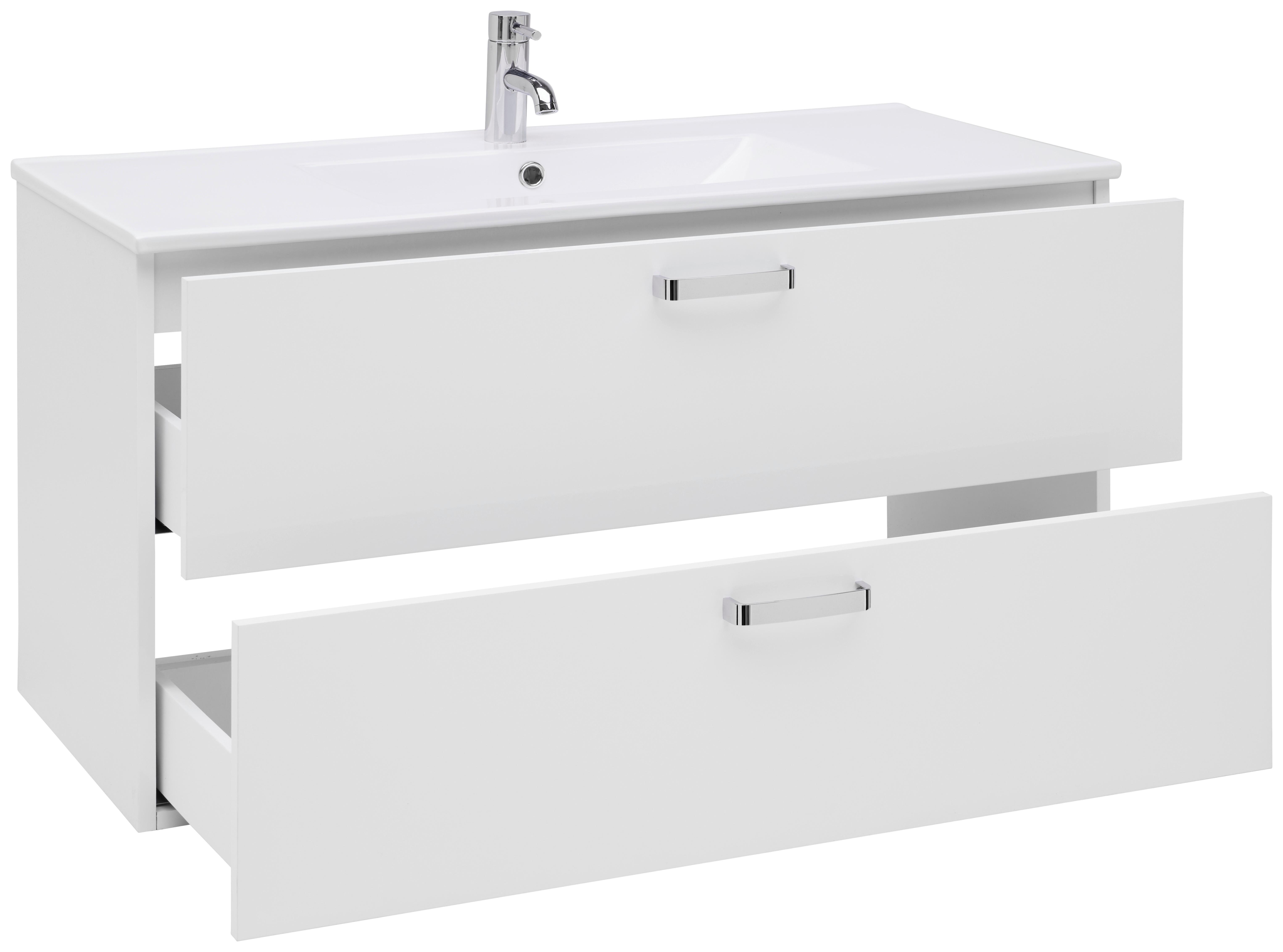 Bază cu lavoar Fresh - alb/alb lucios intens, Konventionell, ceramică/material pe bază de lemn (100/56/46,5cm) - Ondega