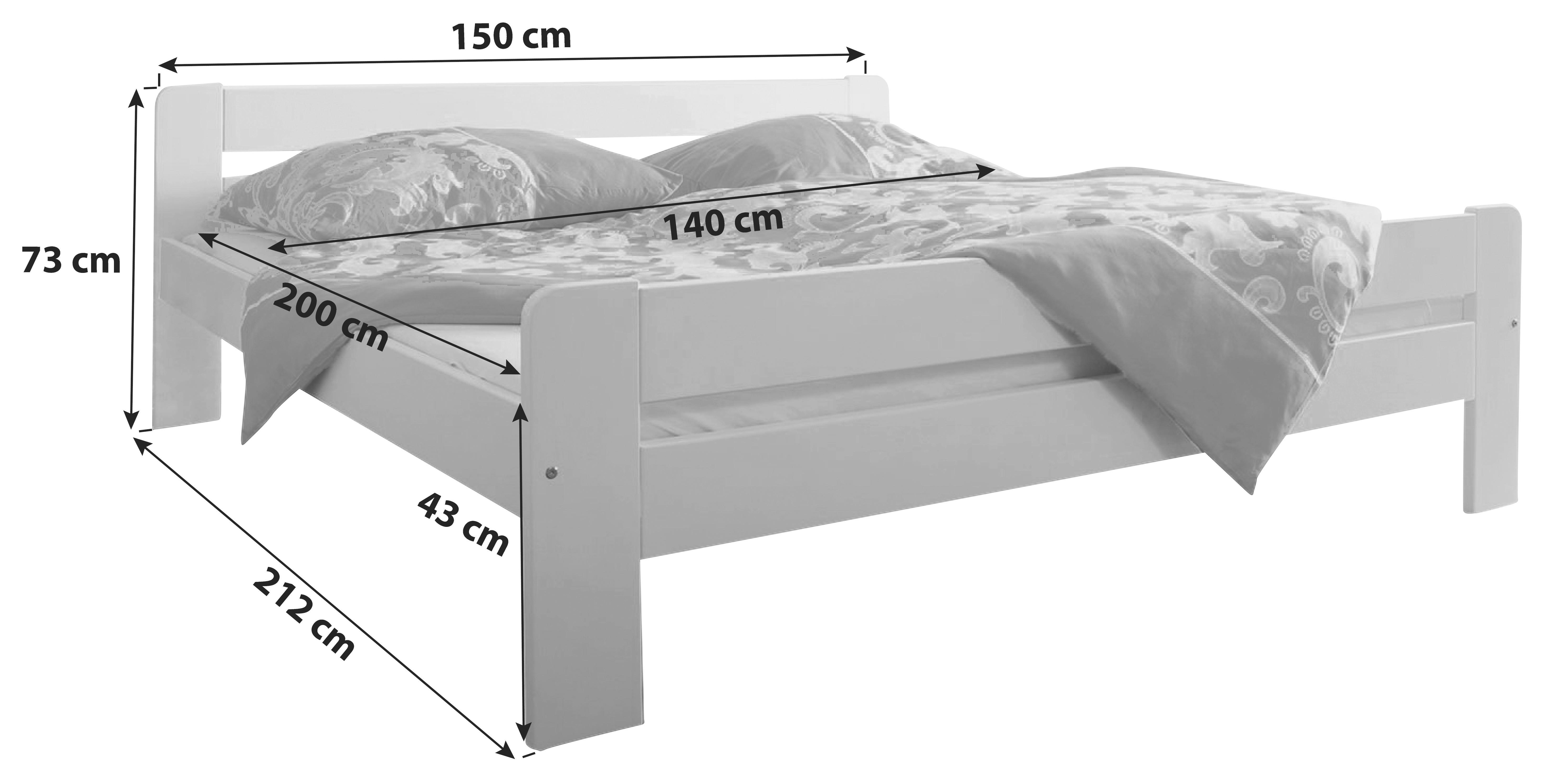 Bett "Bora", aus Kiefer, weiß - Weiß, Natur, Holz (140/200cm) - MID.YOU