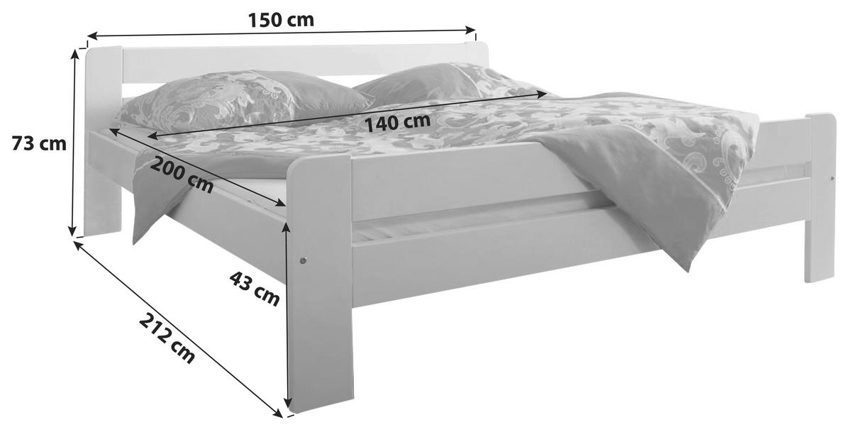 Postelja Bora, Bela, Masivno, 140x200 - bela, Natur, les (140/200cm) - MID.YOU