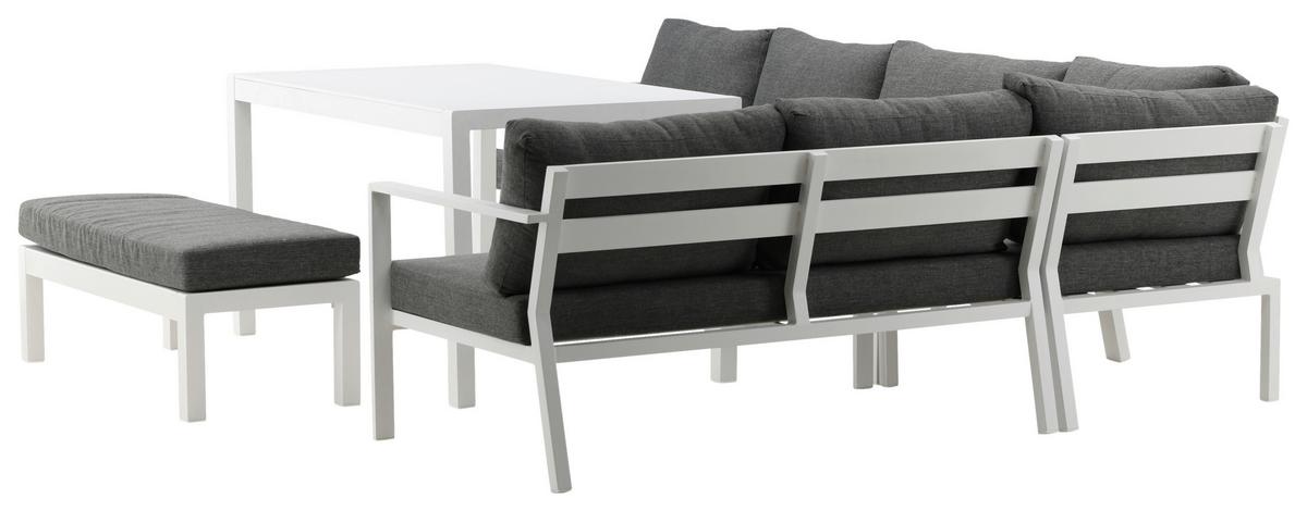 DINING-LOUNGESET RAMOS - Weiß/Grau, KONVENTIONELL, Textil/Metall - Gardenson