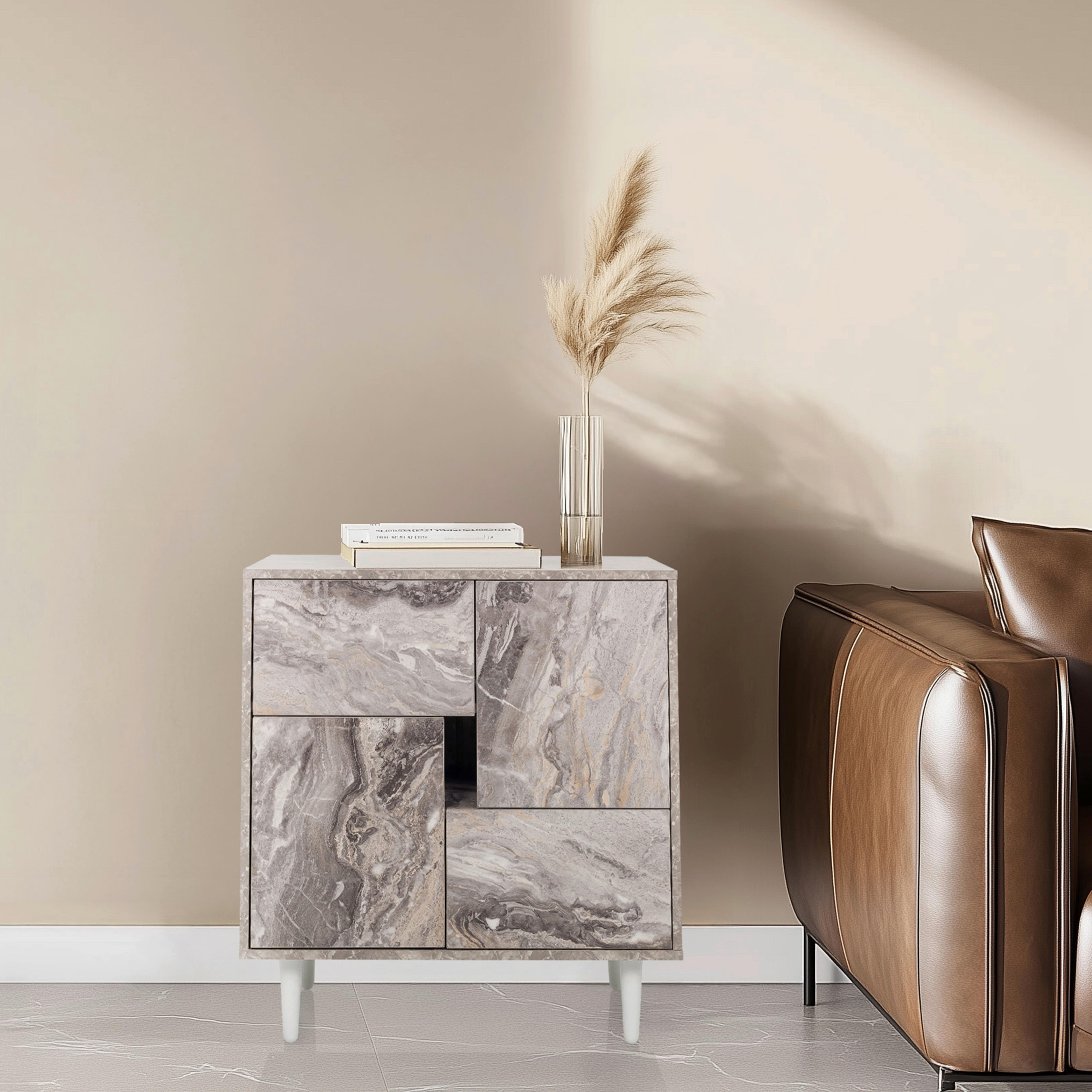 Komoda Lykkja, Rjava, Bela - črna/bela, Moderno, leseni material/les (72/77/39,5cm) - MID.YOU