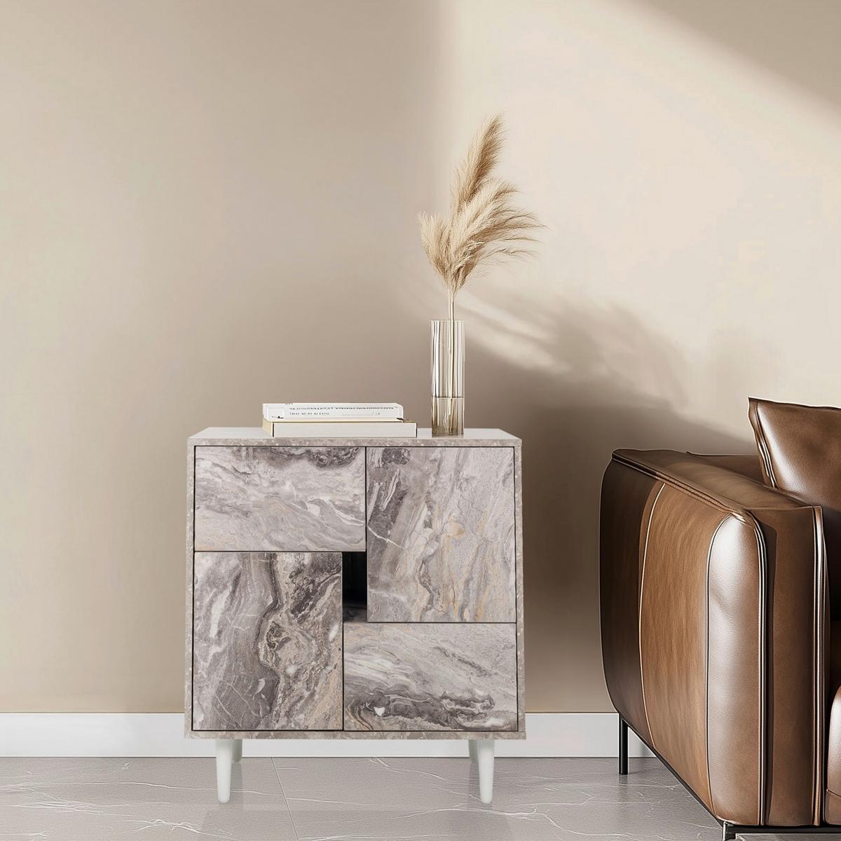 Komoda Lykkja, Rjava, Bela - črna/bela, Moderno, leseni material/les (72/77/39,5cm) - MID.YOU