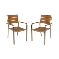 Gartenstuhl-Set Florence Teak/Champagner 2er-Set - Champagner/Teakfarben, Basics, Kunststoff/Metall (55/85/60cm) - Gardenson
