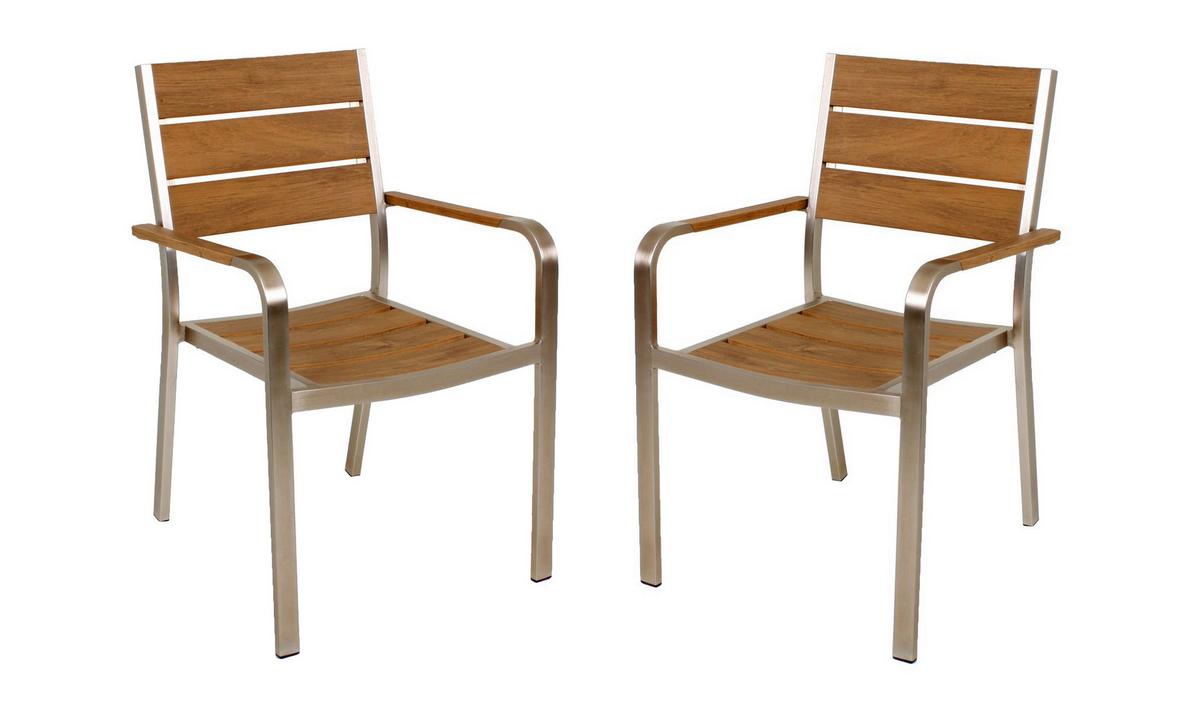 Gartenstuhl-Set Florence Teak/Champagner 2er-Set - Champagner/Teakfarben, Basics, Kunststoff/Metall (55/85/60cm) - Gardenson