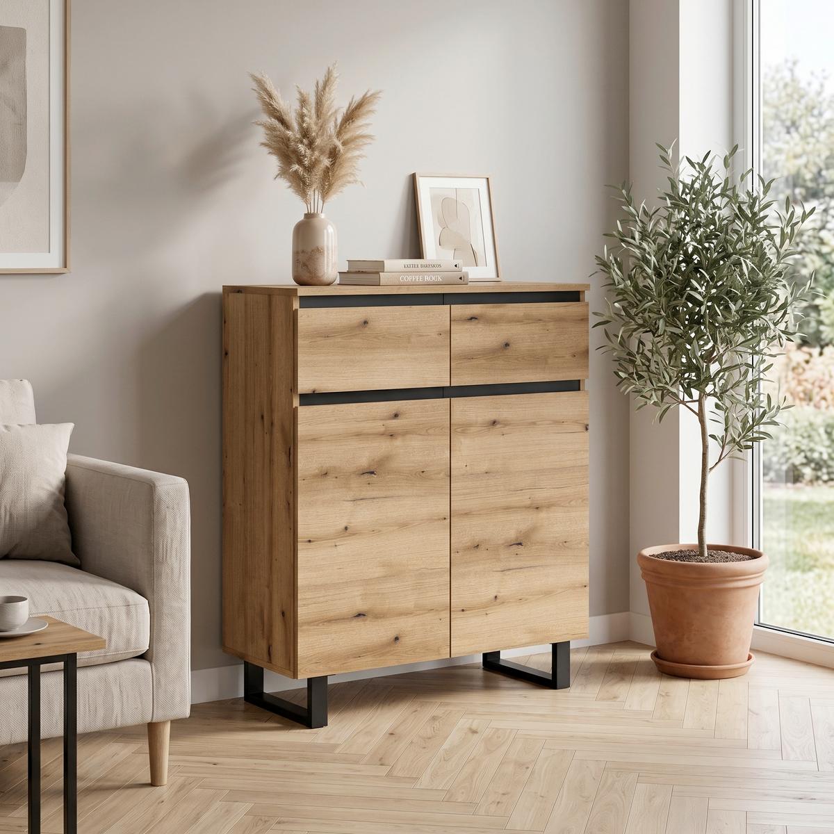 Komód Tomasa - sötét tölgy, Design, faalapú anyag (80/99/36cm) - Livetastic