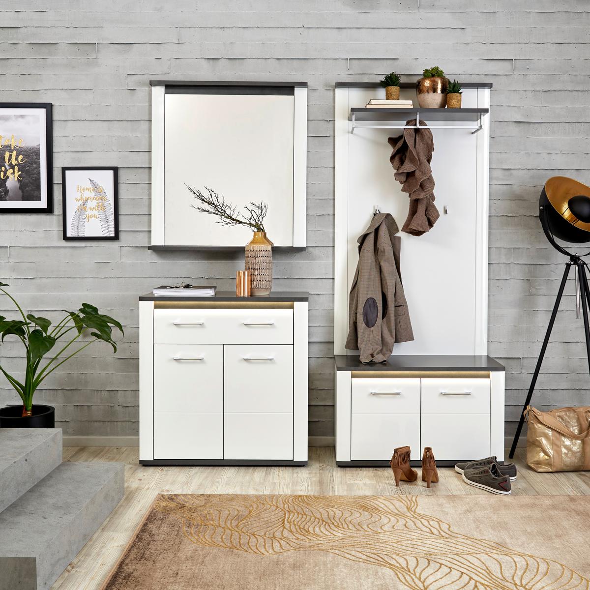 Bancă pentru hol Alassio - alb, Modern, material pe bază de lemn (85/51,5/37,6cm) - Modern Living