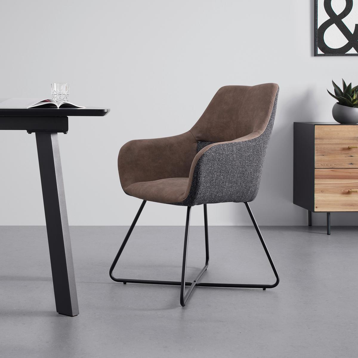 Naslanjač Liya, Siva, Rjava - svetlo rjava/temno siva, Moderno, kovina/tekstil (63/90/65cm) - Bessagi Home