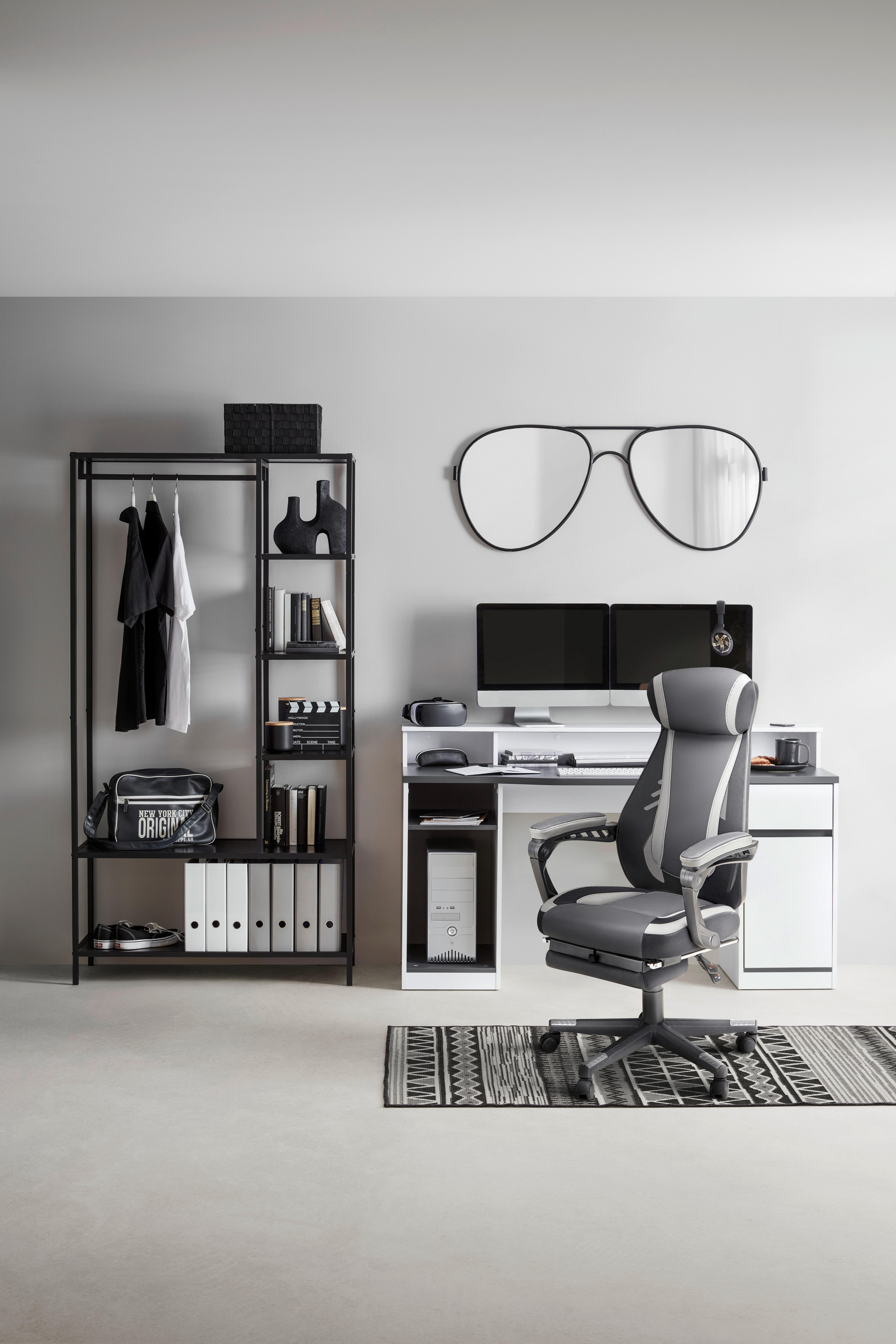 GAMINGBORD TOBI - vit/antracit, Modern, trämaterial (155/92/63cm) - Mömax