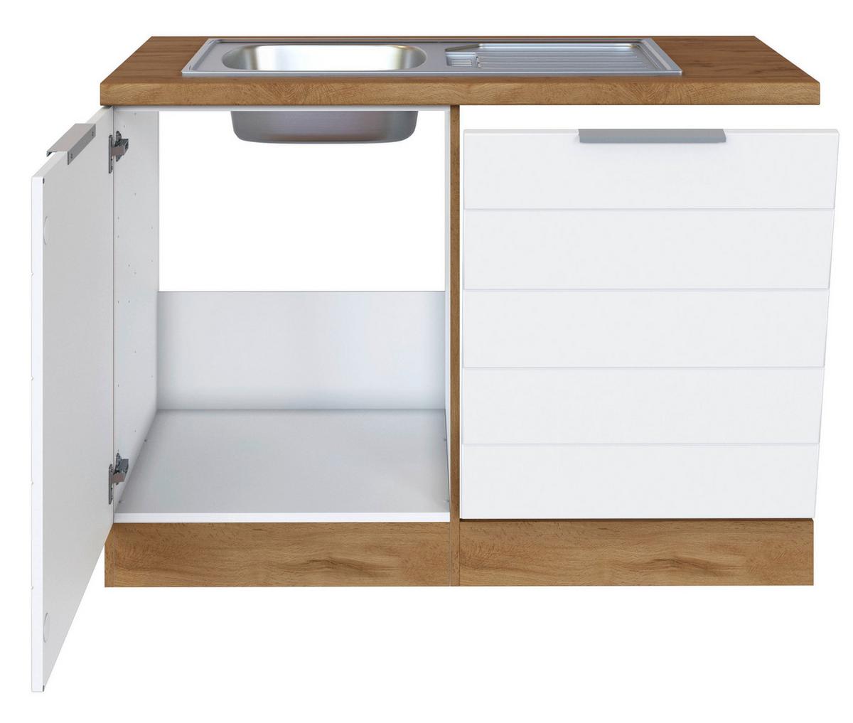 Spülenschrank Florenz ca. 120 cm Weiß/Eiche - Eiche Wotan/Weiß, Design, Holzwerkstoff/Metall (120/86/60cm) - Held