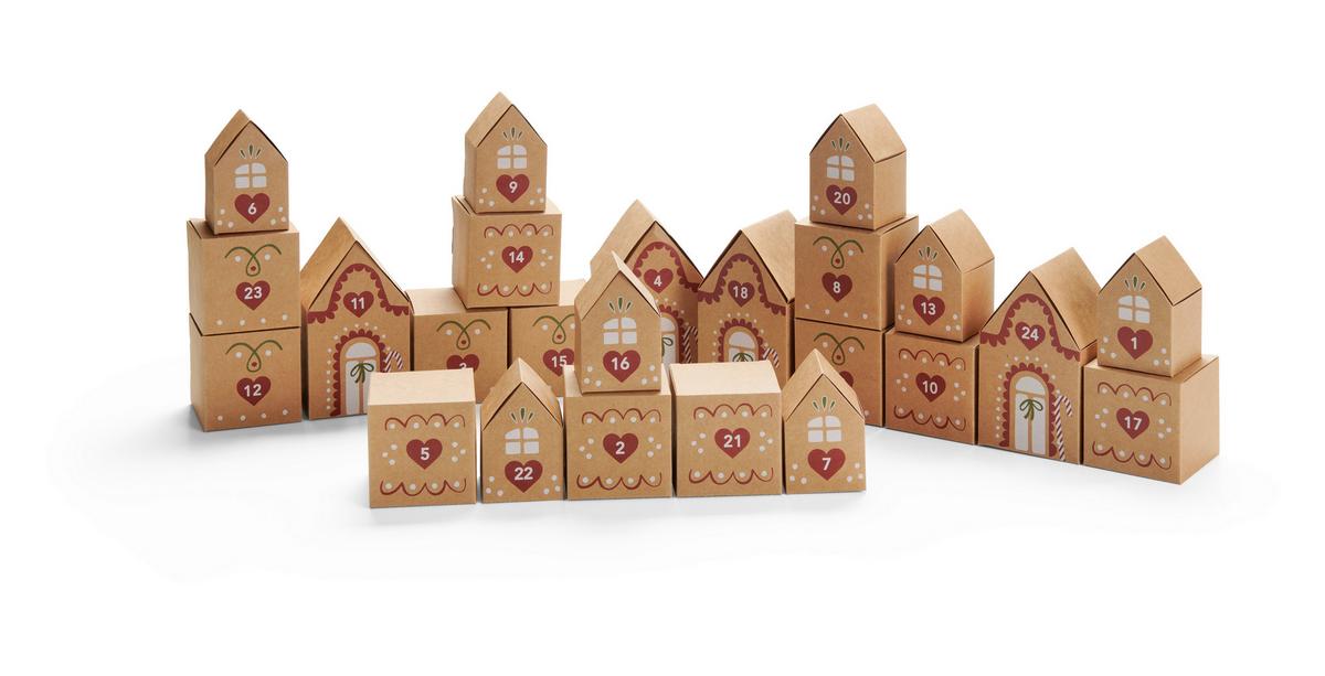 Adventskalender Houses zum Befüllen - Rot/Braun, KONVENTIONELL, Papier (21.5/17/2cm) - Modern Living