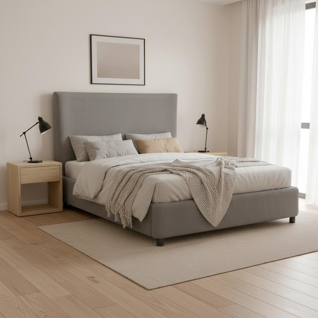 Polsterbett Marie Grau ca. 180x200 cm - Hellbraun/Dunkelbraun, MODERN, Holz/Textil (180/200cm) - Bessagi Home