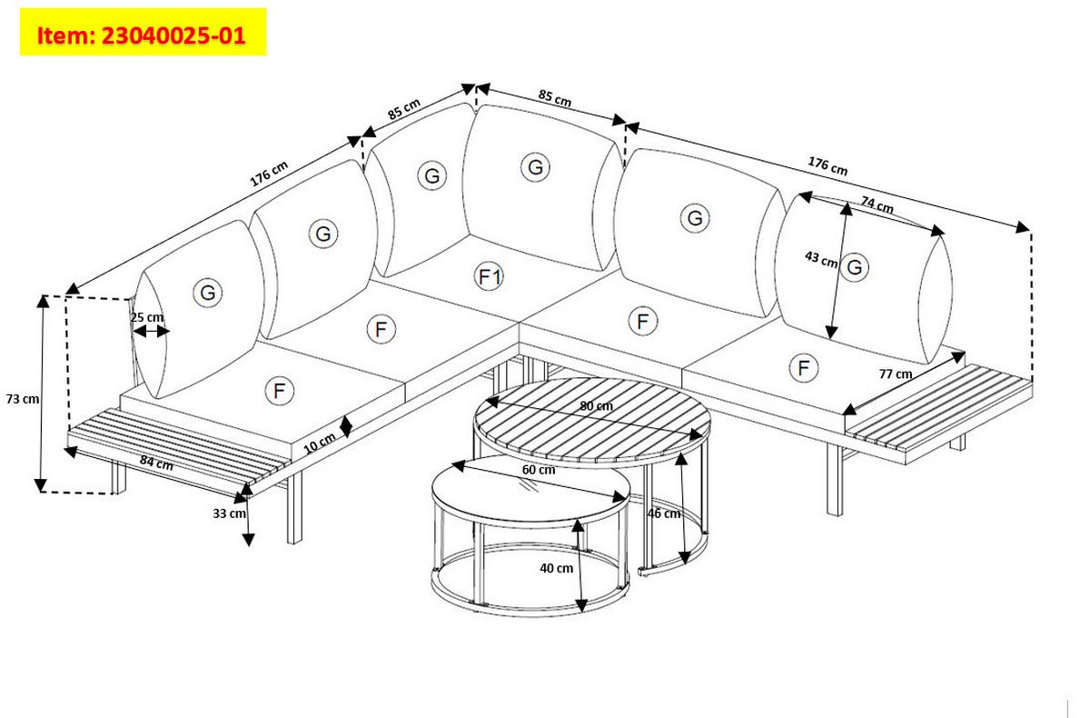 Lounge Garnitura Zürich, Akacija, Kovina, 4-Delno - siva/naravne barve, Moderno, kovina/steklo (261/261cm) - Beldano