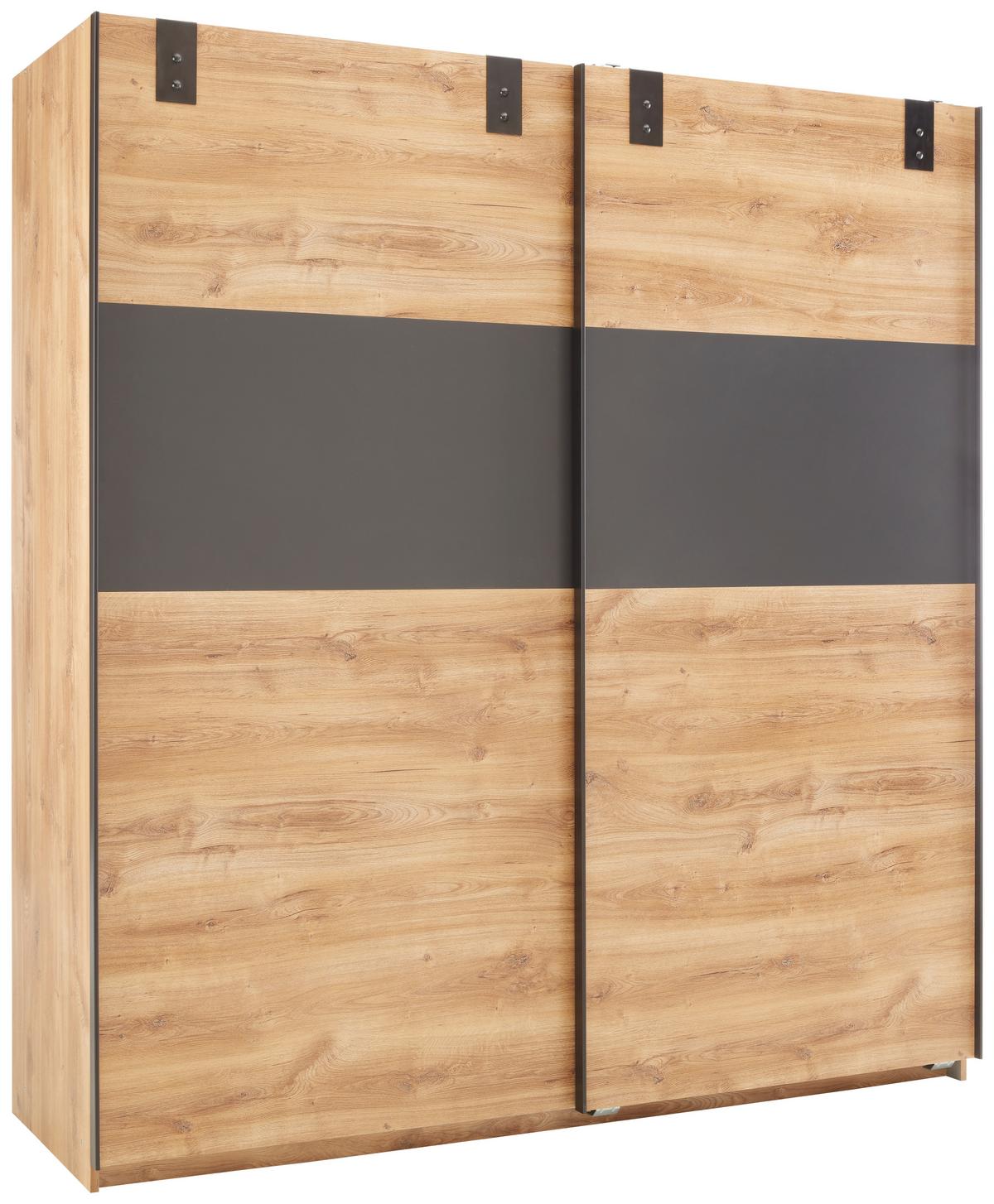 Schwebetürenschrank in Eichefarben - Eichefarben/Graphitfarben, Konventionell, Holzwerkstoff/Metall (180/198/64cm) - Mömax
