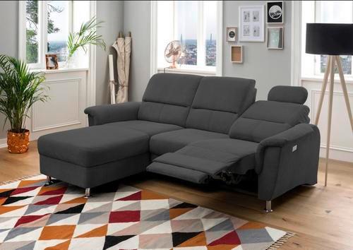 Ecksofa mit Relaxfunktion + USB Anschluss Parole, Mikrof. - Chromfarben/Schwarz, MODERN, Textil/Metall (165/231cm) - Livetastic