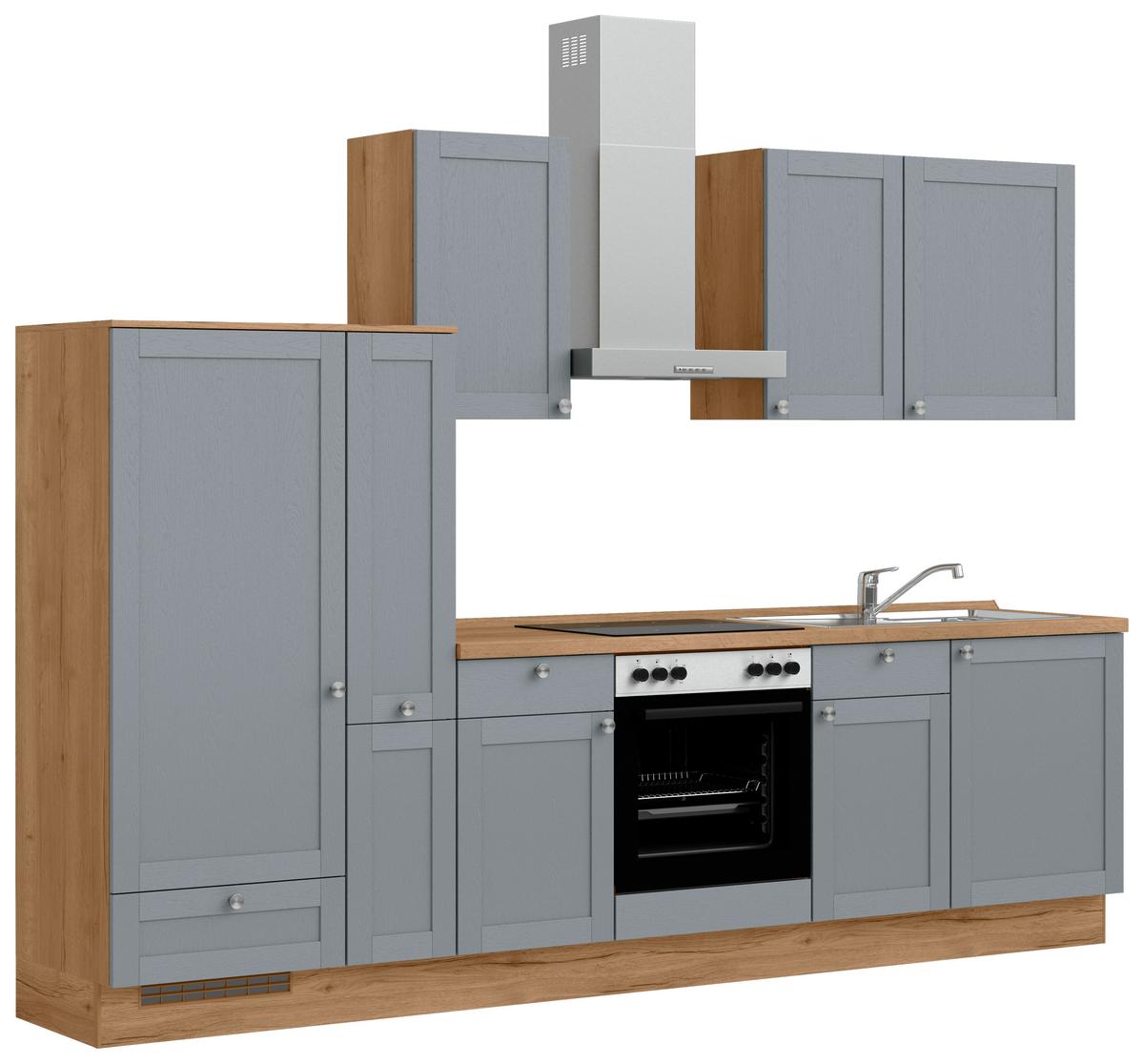 Küchenleerblock Frame Low o. Geräte Blaugrau - Edelstahlfarben/Eichefarben, MODERN, Holzwerkstoff/Metall (300cm) - Nobilia