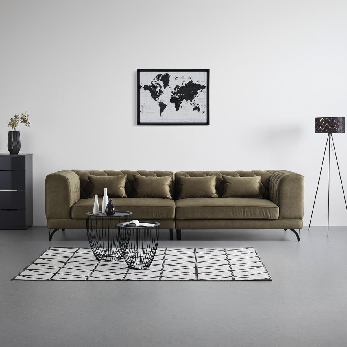 Mega Sofa Totti - maslinasto zelena/crna, Moderno, tekstil/metal (277/74/100cm) - Modern Living