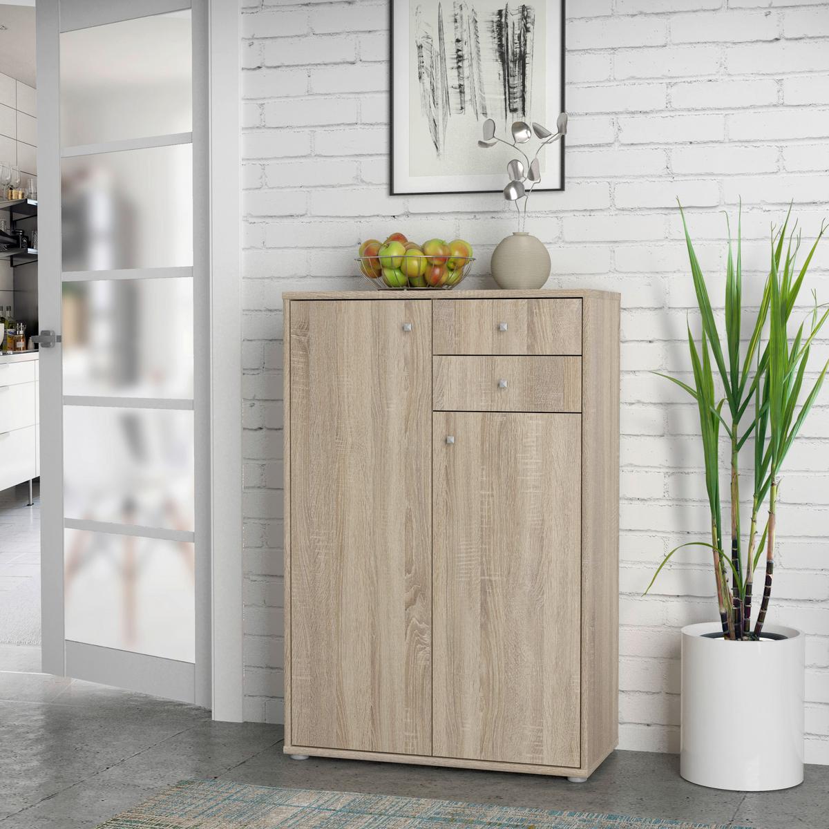 Komoda Tempra 2, Barva Hrasta - barve aluminija/hrast sonoma, Design, umetna masa/leseni material (73,7/111,1/34,8cm)