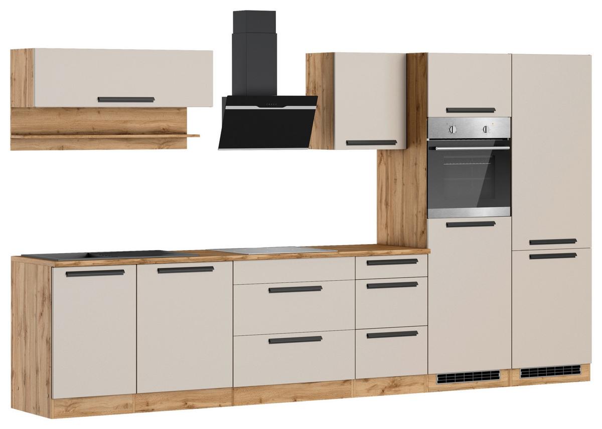 Küchenblock Aveiro m. Geräten Kaschmir - Kaschmir/Eiche Wotan, Trend, Holzwerkstoff/Metall (360cm) - Held