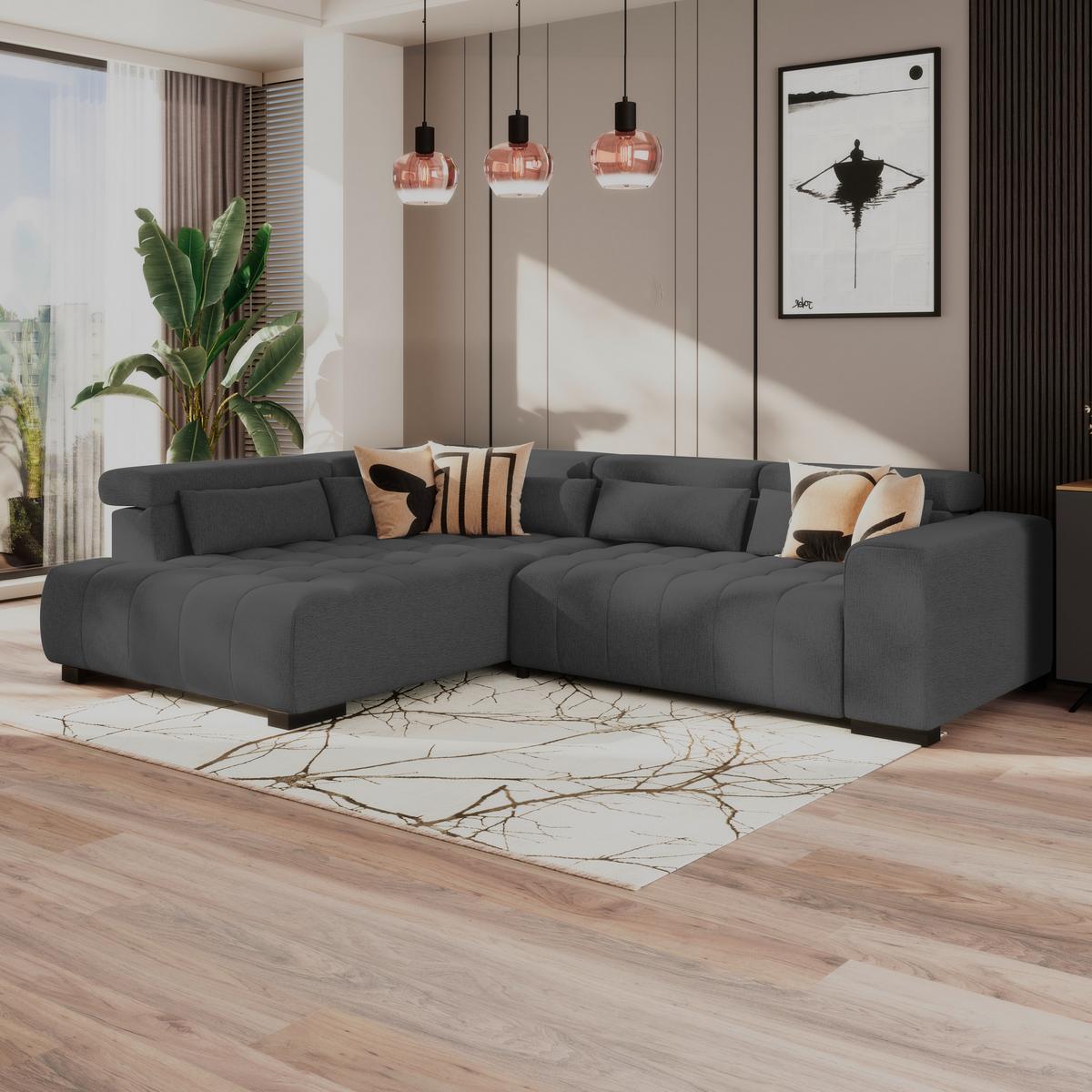 Kutna Garnitura Matera - boje grafita/crna, Trend, tekstil/drvo (226/311cm)