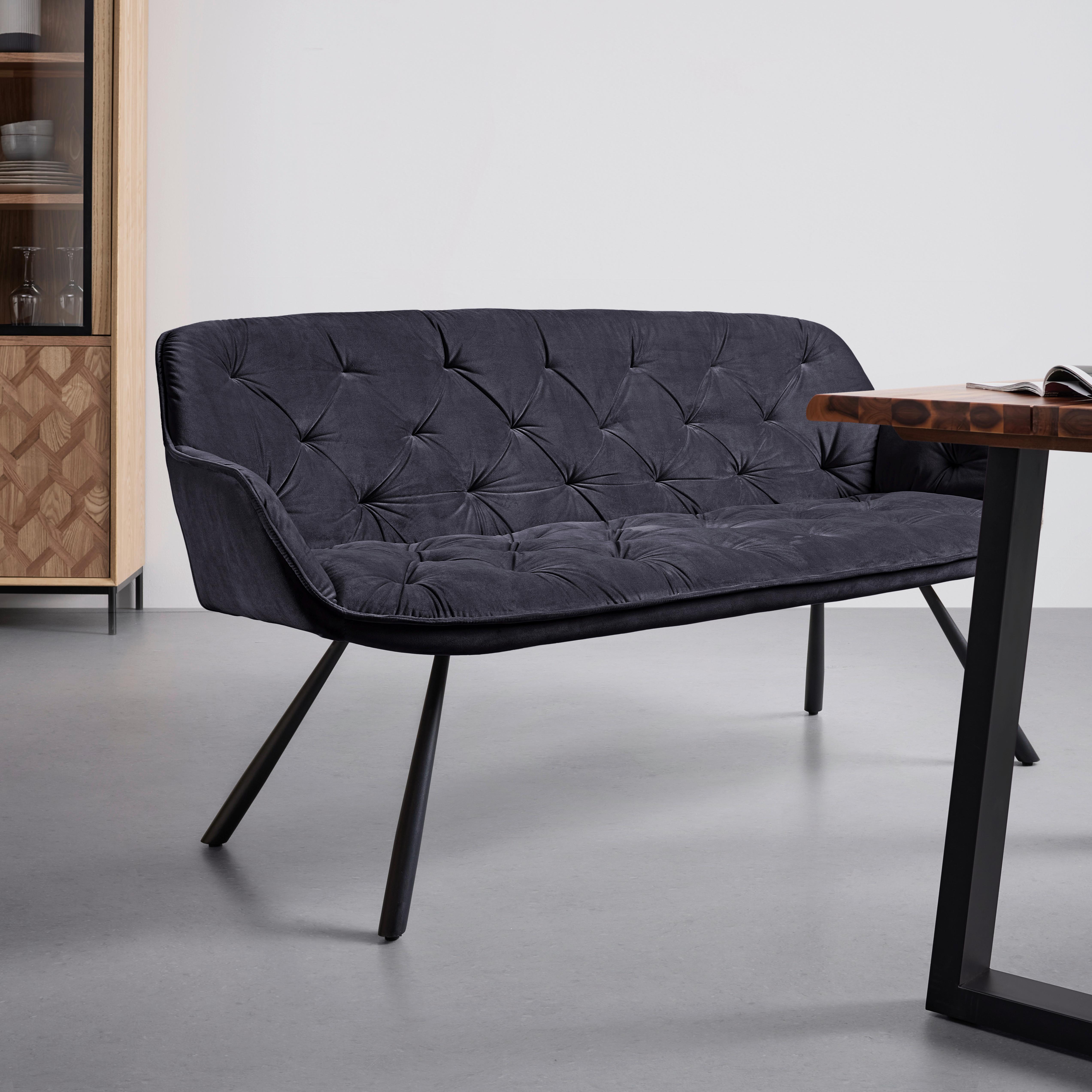 Sitzbank Eileen in Schwarz - Schwarz, MODERN, Textil/Metall (171/88/65cm) - Based