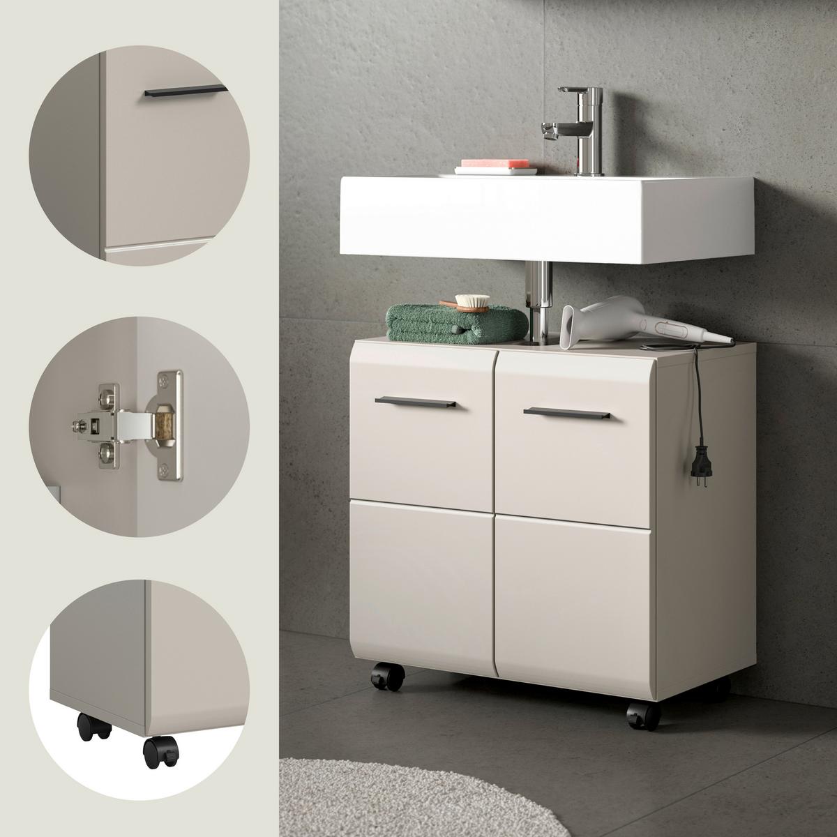 Waschbeckenunterschrank Ice Kaschmir - Kaschmir/Schwarz, Trend, Holzwerkstoff/Kunststoff (60/58/30cm) - MID.YOU