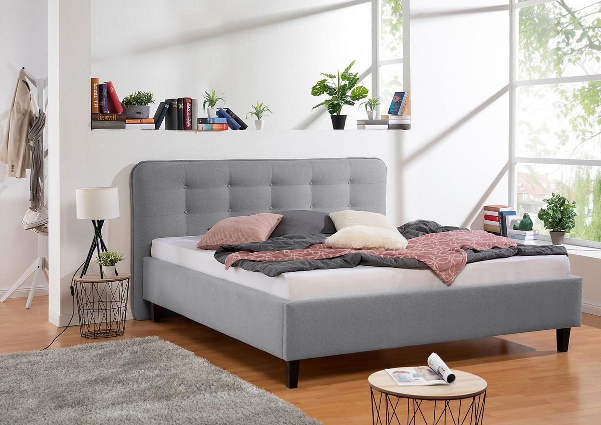 Polsterbett Alian Grau ca. 160x200 cm - Schwarz/Grau, MODERN, Holz/Textil (160/200cm) - Livetastic