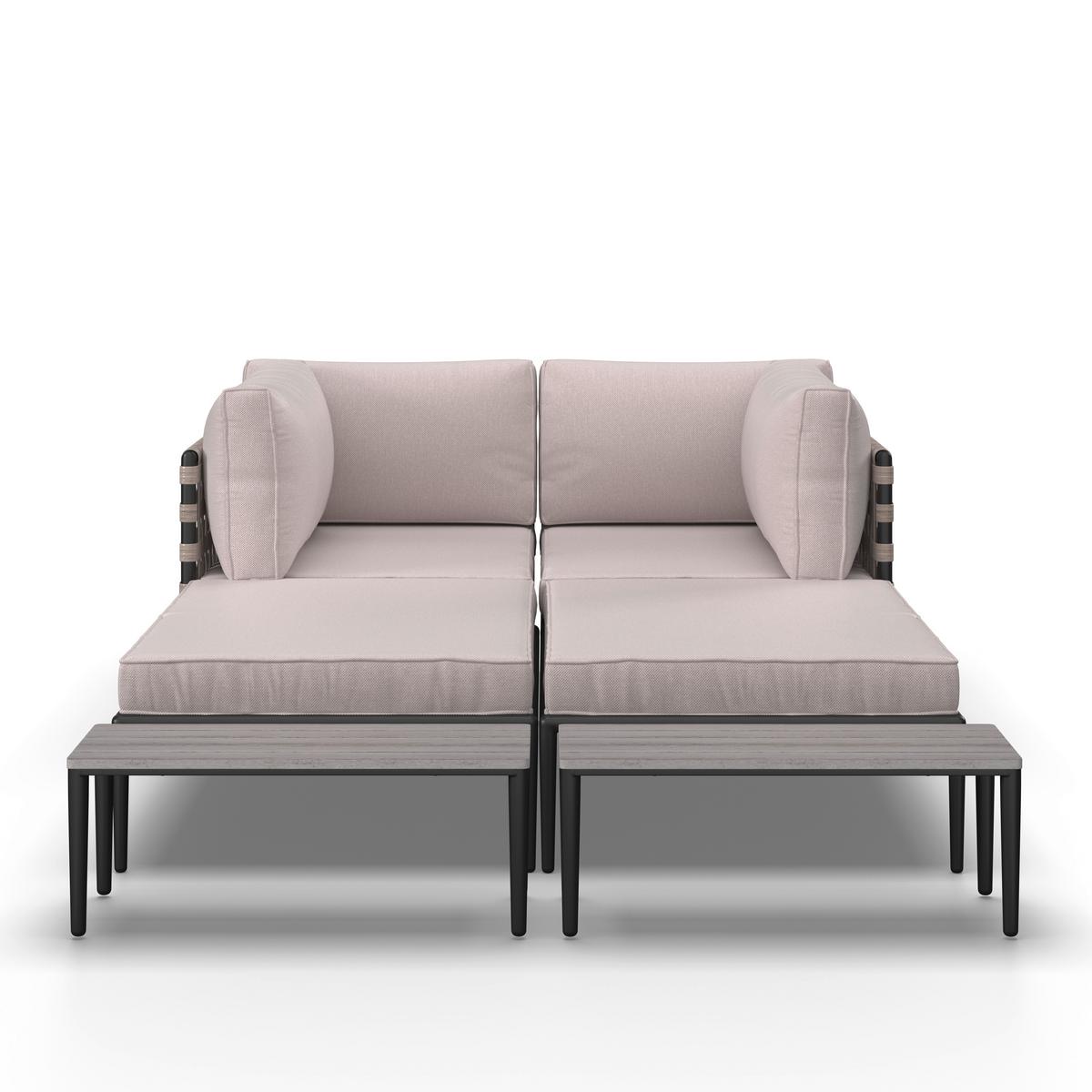 Loungegarnitur Enja Hellgrau Metall/Outdoorstoff +Abdeckung - Hellgrau/Schwarz, MODERN, Kunststoff/Textil (104/60/70cm) - Bessagi Garden