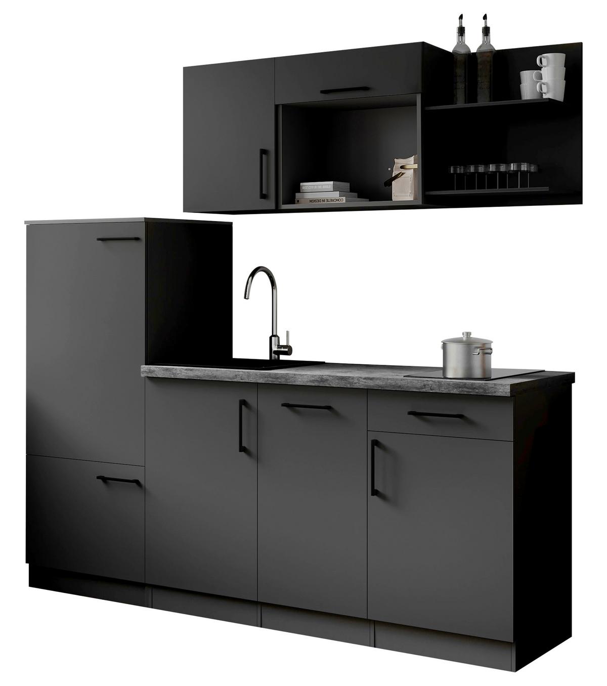 Küchenblock Oliver m. Geräten Grau - Grau, Trend, Holzwerkstoff/Metall (205cm) - Respekta