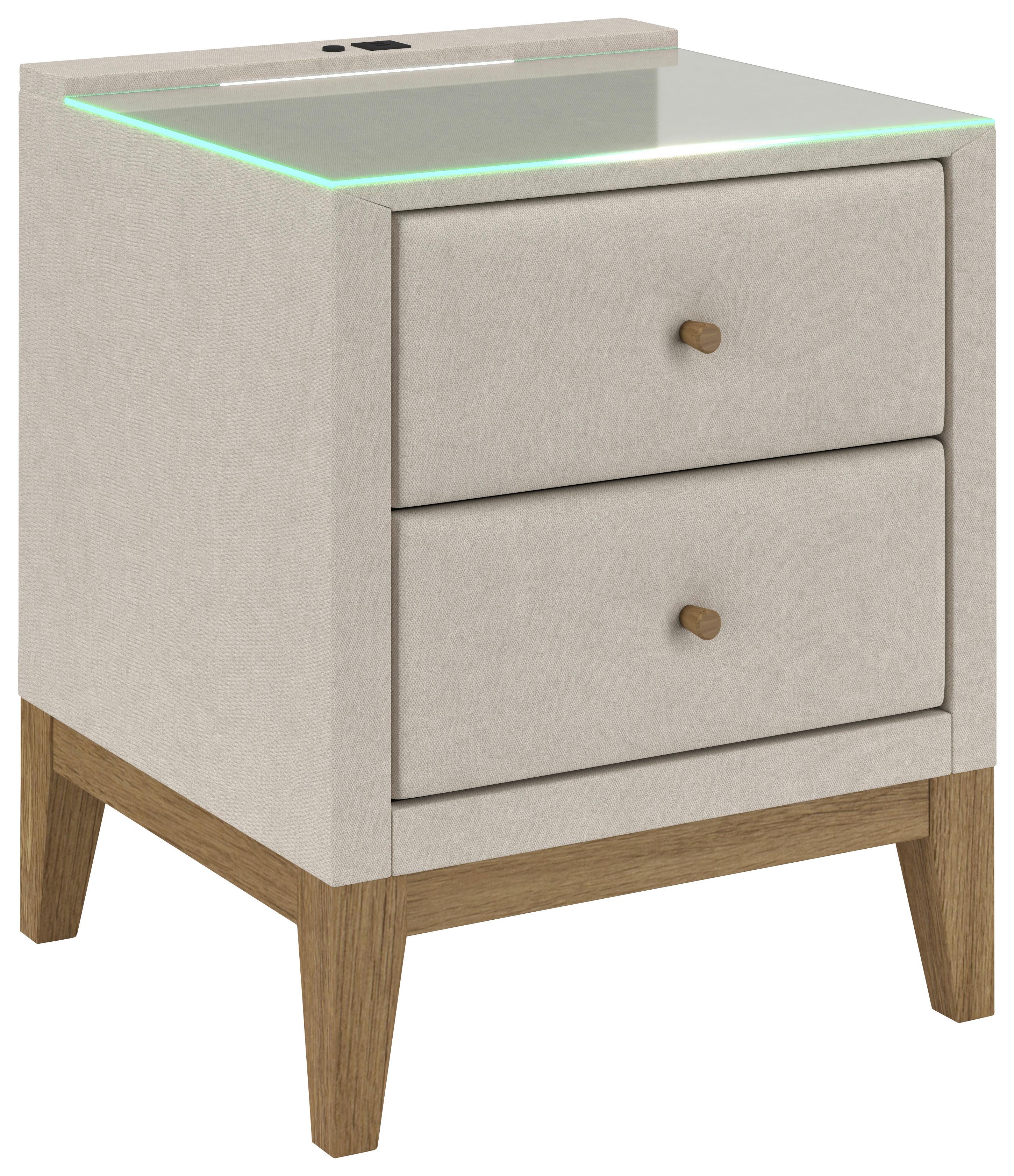 Nachtkästchen Elena Creme - Creme, KONVENTIONELL, Glas/Holz (48/68/45cm) - Sembella