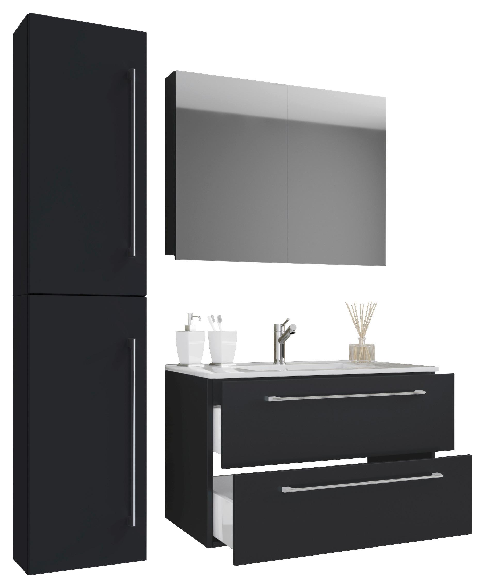 Badezimmer Badinos Schwarz 4-tlg - Schwarz/Alufarben, MODERN, Keramik/Holzwerkstoff (93cm) - MID.YOU