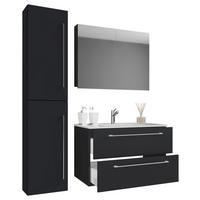 Badezimmer Badinos Schwarz 4-tlg - Schwarz/Alufarben, MODERN, Keramik/Holzwerkstoff (93cm) - MID.YOU