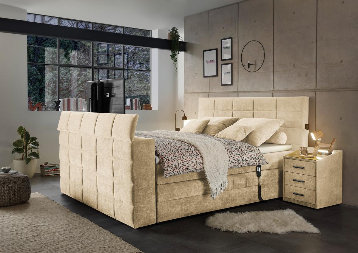 Boxspringbett Denver Sand ca. 180x200 cm mit Topper - Sandfarben, KONVENTIONELL, Textil (180/200cm) - Carryhome