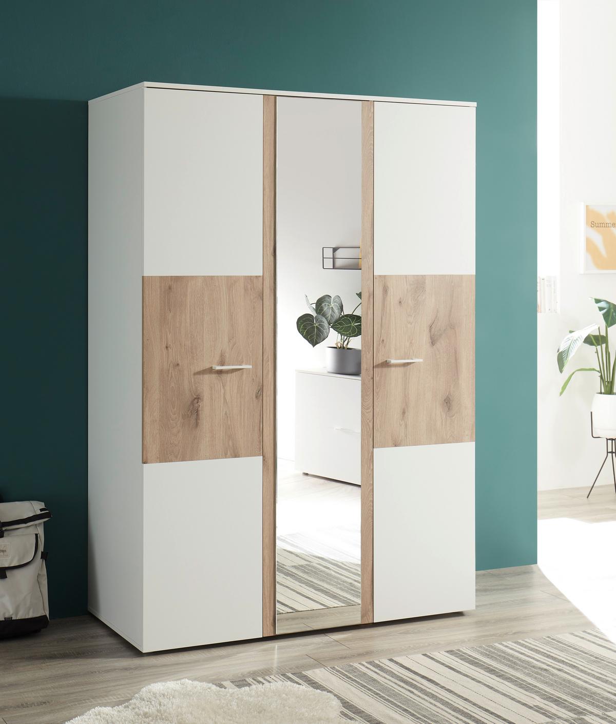 Șifonier ALEX - alb/culoare lemn stejar, Konventionell, material pe bază de lemn (135/195/60cm)